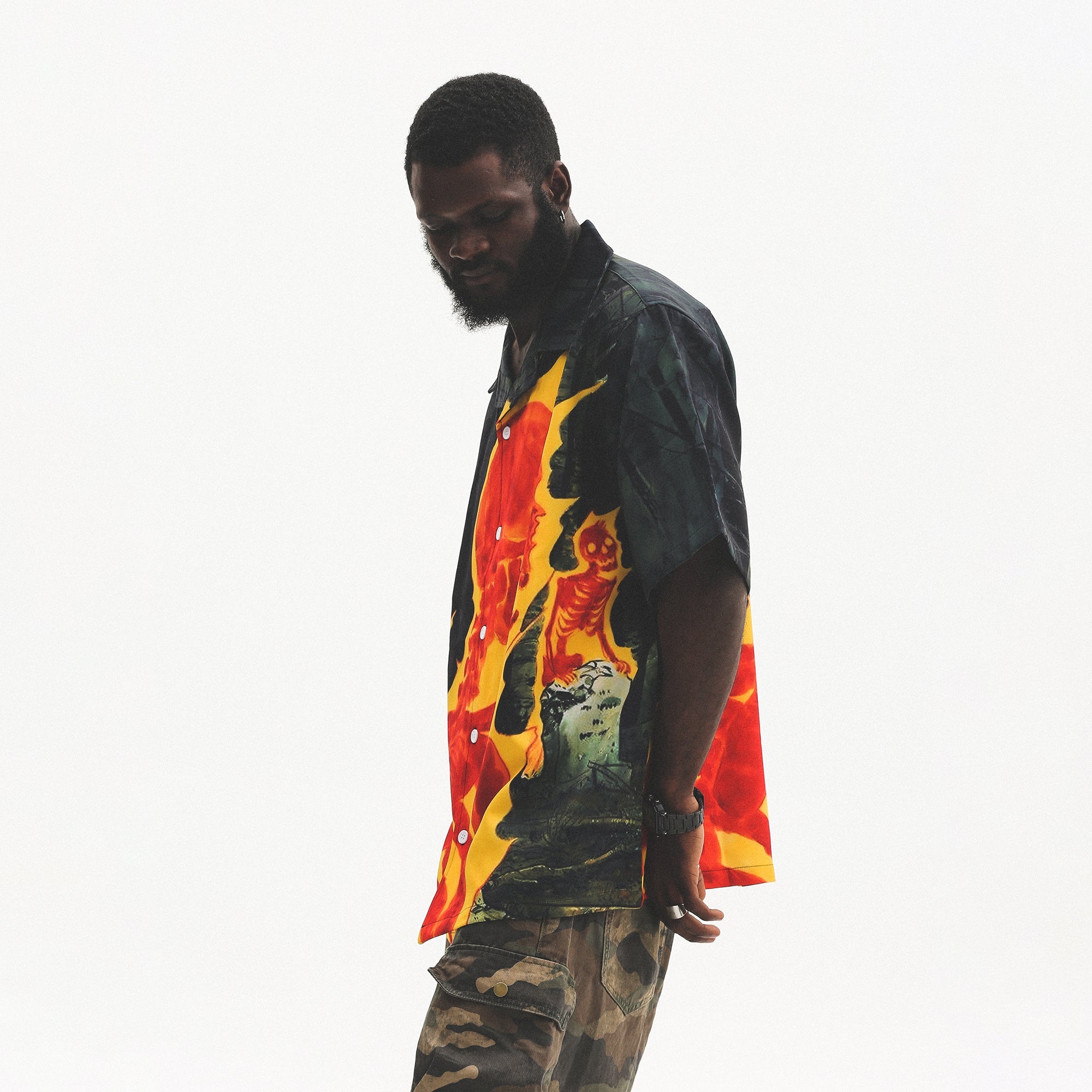 UNTILWERICH Flame Skeleton Graphic Half Shirt-Half shirt-M-Free Shipping Leatheretro