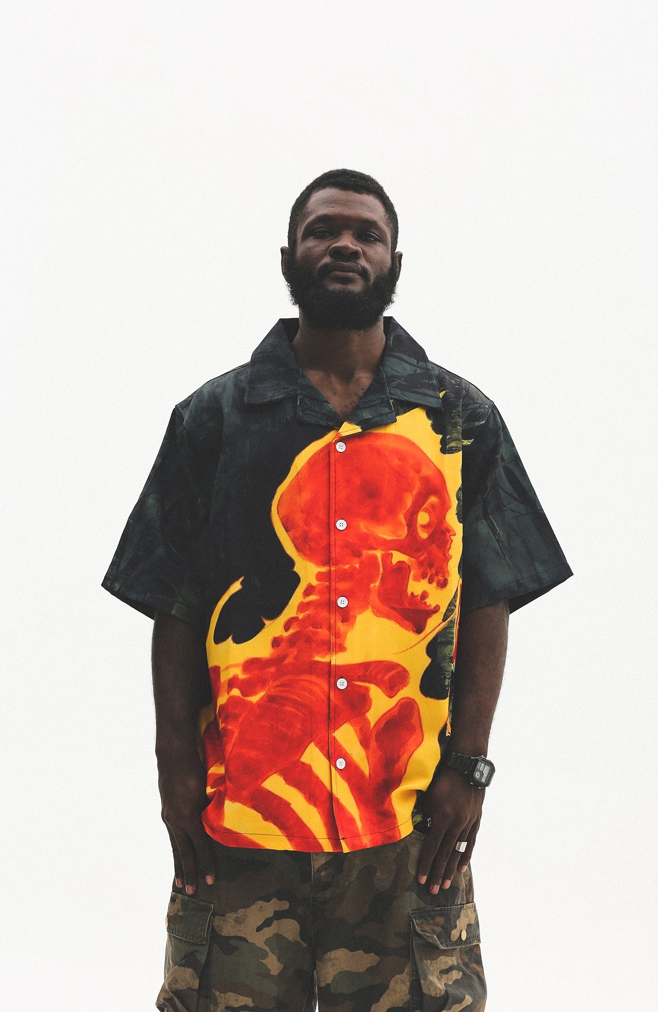 UNTILWERICH Flame Skeleton Graphic Half Shirt-Half shirt-M-Free Shipping Leatheretro