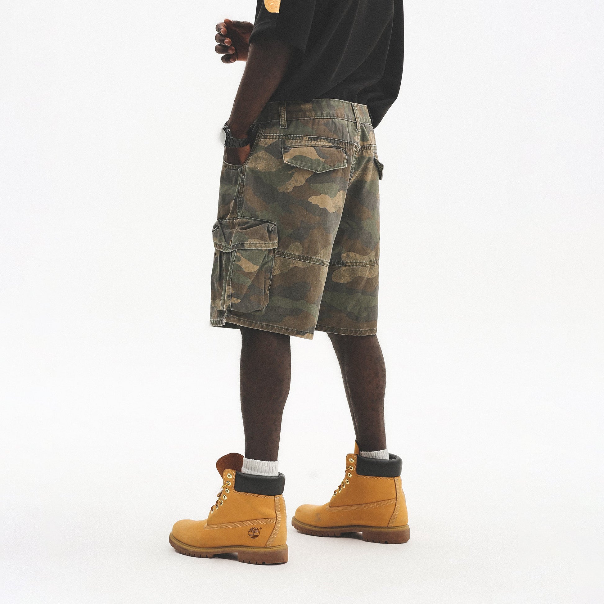 UNTILWERICH Washed Camo Cargo Shorts-Shorts-S / 28“-Free Shipping Leatheretro
