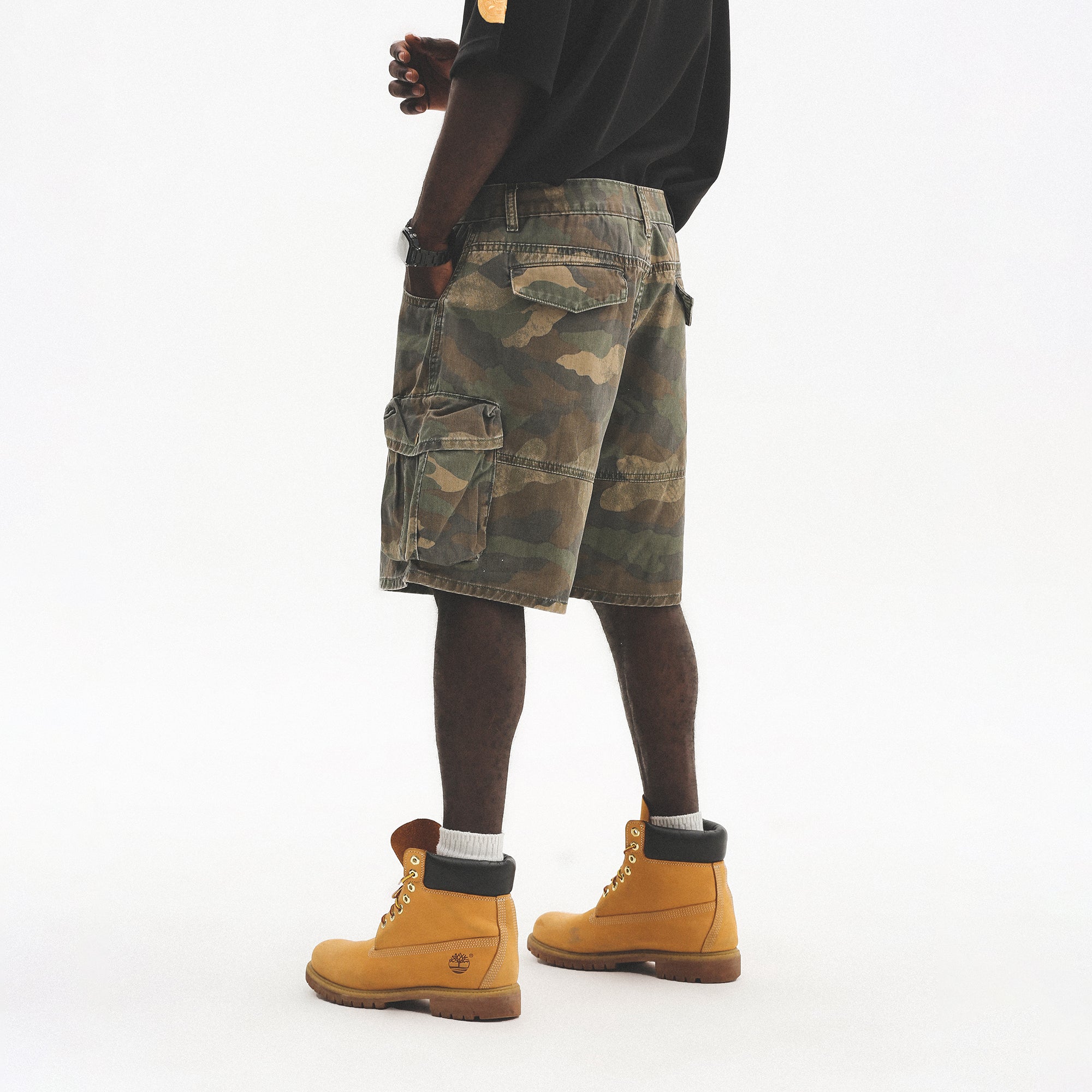 UNTILWERICH Washed Camo Cargo Shorts-Shorts-S / 28“-Free Shipping Leatheretro