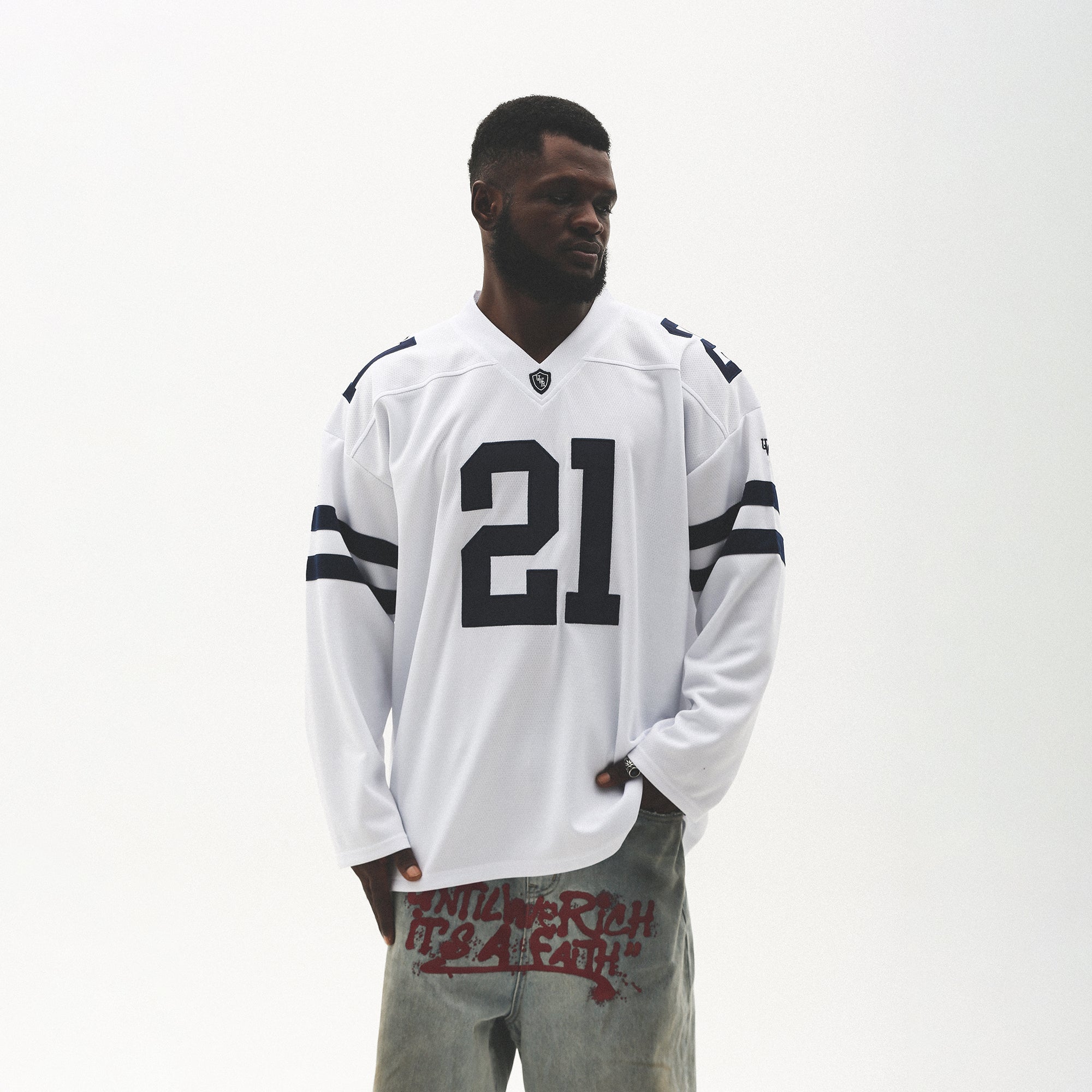 UNTILWERICH V-Neck Striped Hockey Long-Sleeve Jersey-L/S Tee-S-White-Free Shipping Leatheretro