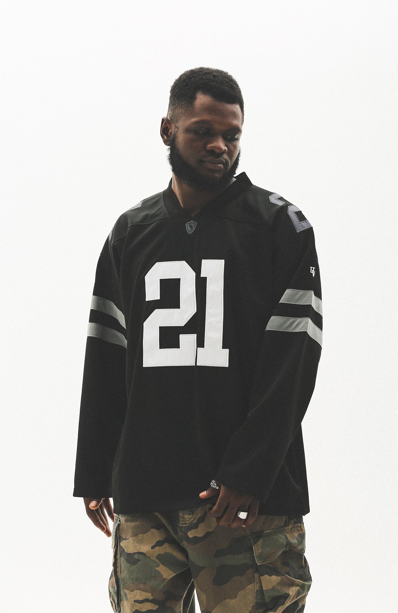 UNTILWERICH V-Neck Striped Hockey Long-Sleeve Jersey-L/S Tee-S-Black-Free Shipping Leatheretro