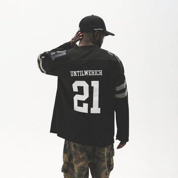 UNTILWERICH V-Neck Striped Hockey Long-Sleeve Jersey-L/S Tee-S-Black-Free Shipping Leatheretro