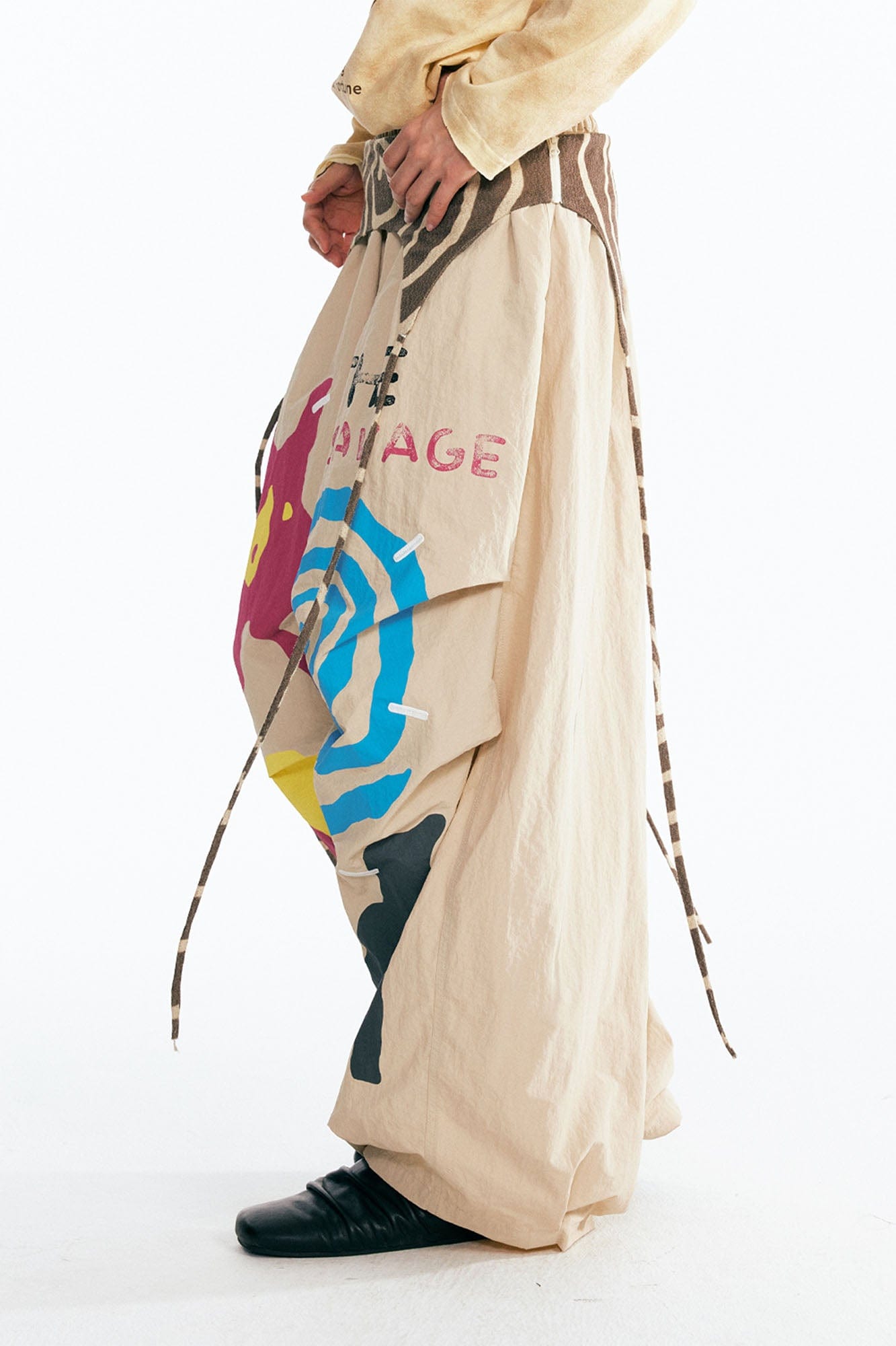 1997 POSTOFFICE Tribal Spiral Waist-Panel Parachute Pants-Pants-S-Free Shipping Leatheretro