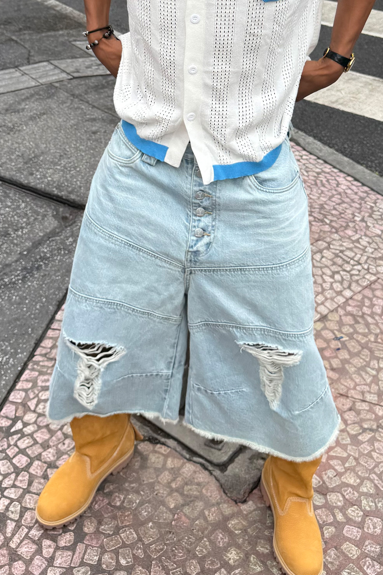 STEEPC Distressed Washed Raw-Edge Denim Shorts-Shorts-S-Free Shipping Leatheretro