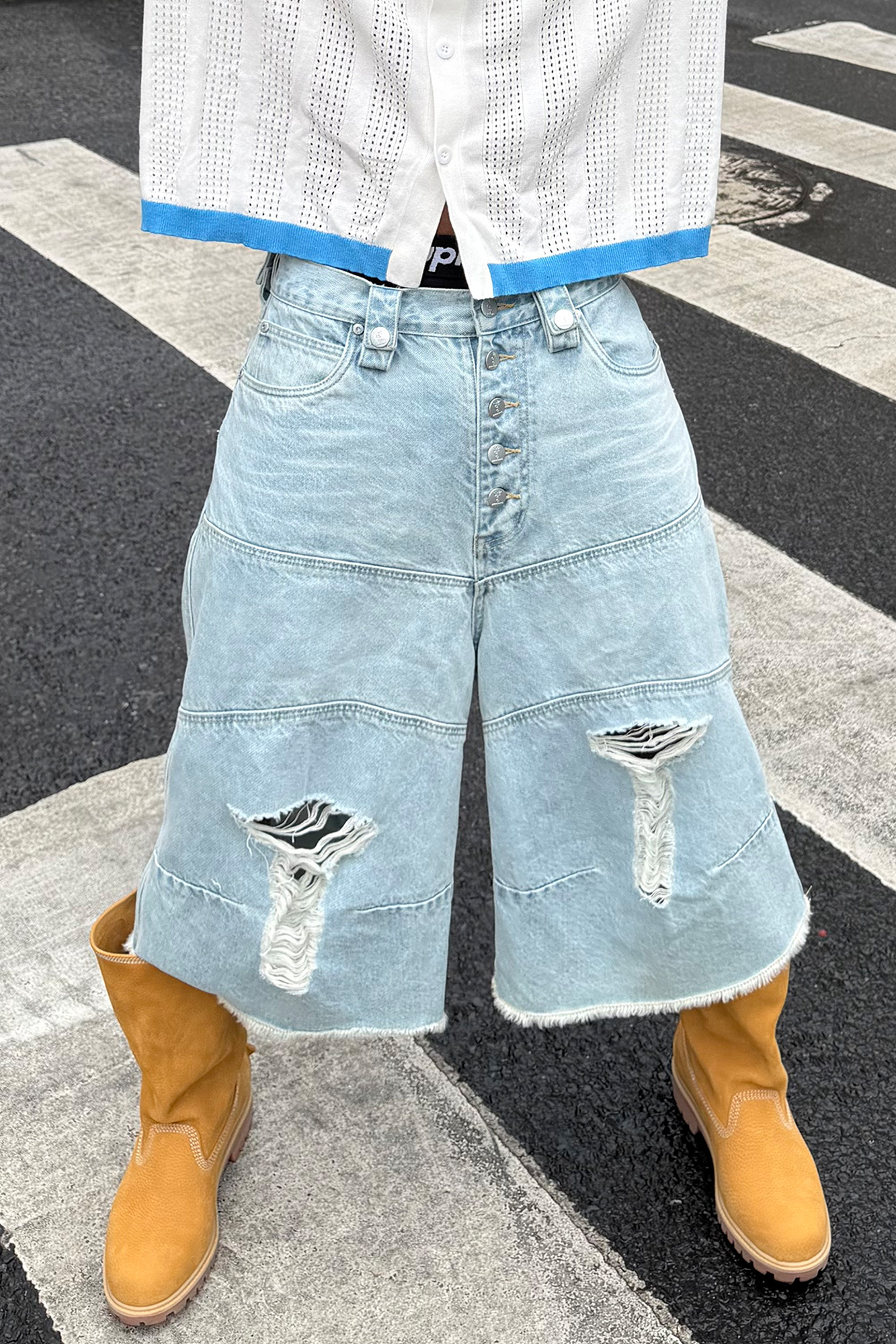 STEEPC Distressed Washed Raw-Edge Denim Shorts-Shorts-S-Free Shipping Leatheretro