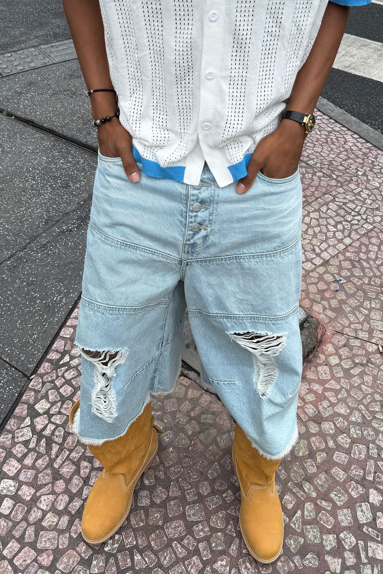 STEEPC Distressed Washed Raw-Edge Denim Shorts-Shorts-S-Free Shipping Leatheretro