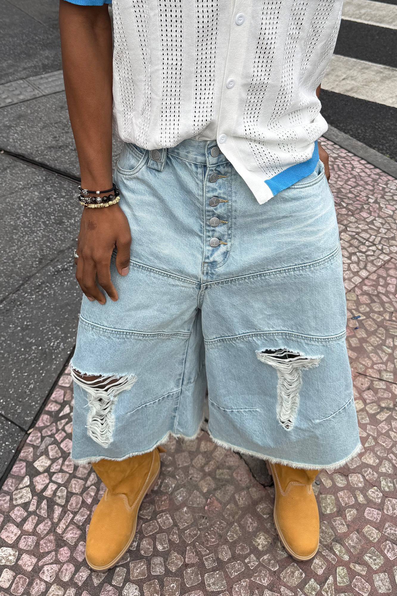STEEPC Distressed Washed Raw-Edge Denim Shorts-Shorts-S-Free Shipping Leatheretro