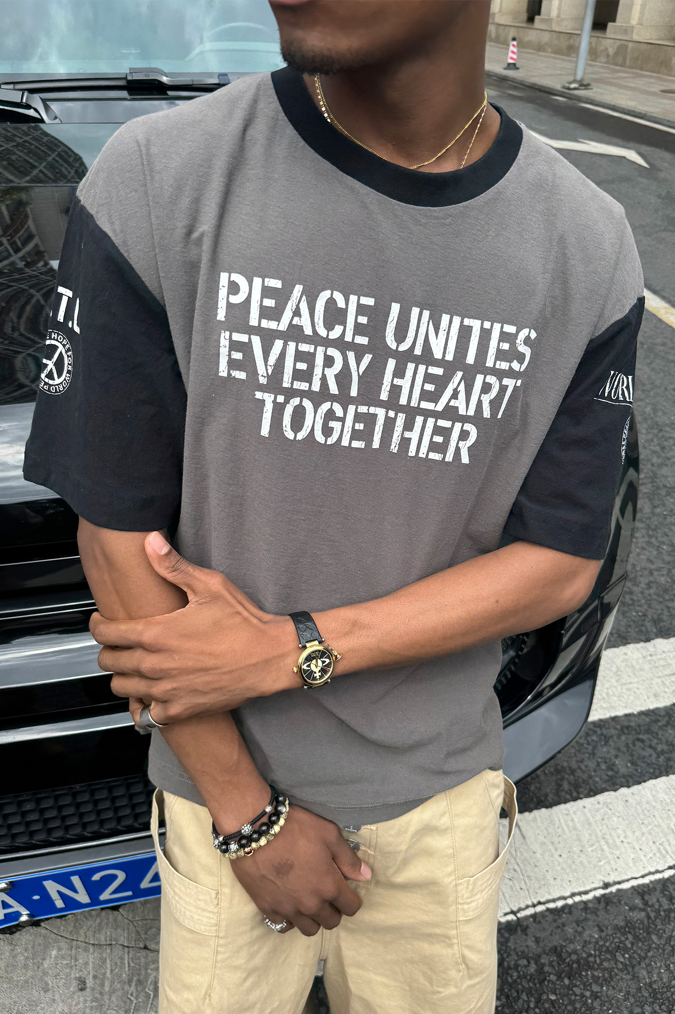 STEEPC Contrast Spliced Slogan T-Shirt-T Shirt-S (1)-Free Shipping Leatheretro