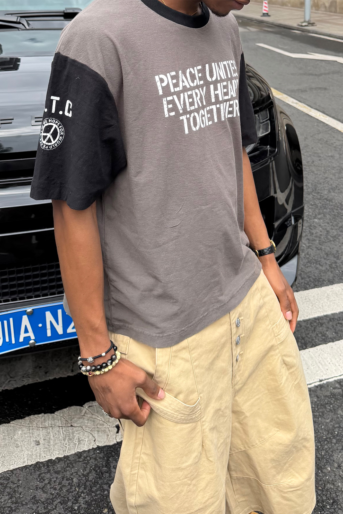 STEEPC Contrast Spliced Slogan T-Shirt-T Shirt-S (1)-Free Shipping Leatheretro