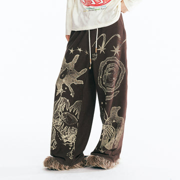 1997 POSTOFFICE Tribal Spiral Beaded Drawstring Sweatpants-Pants-S-Brown-Free Shipping Leatheretro