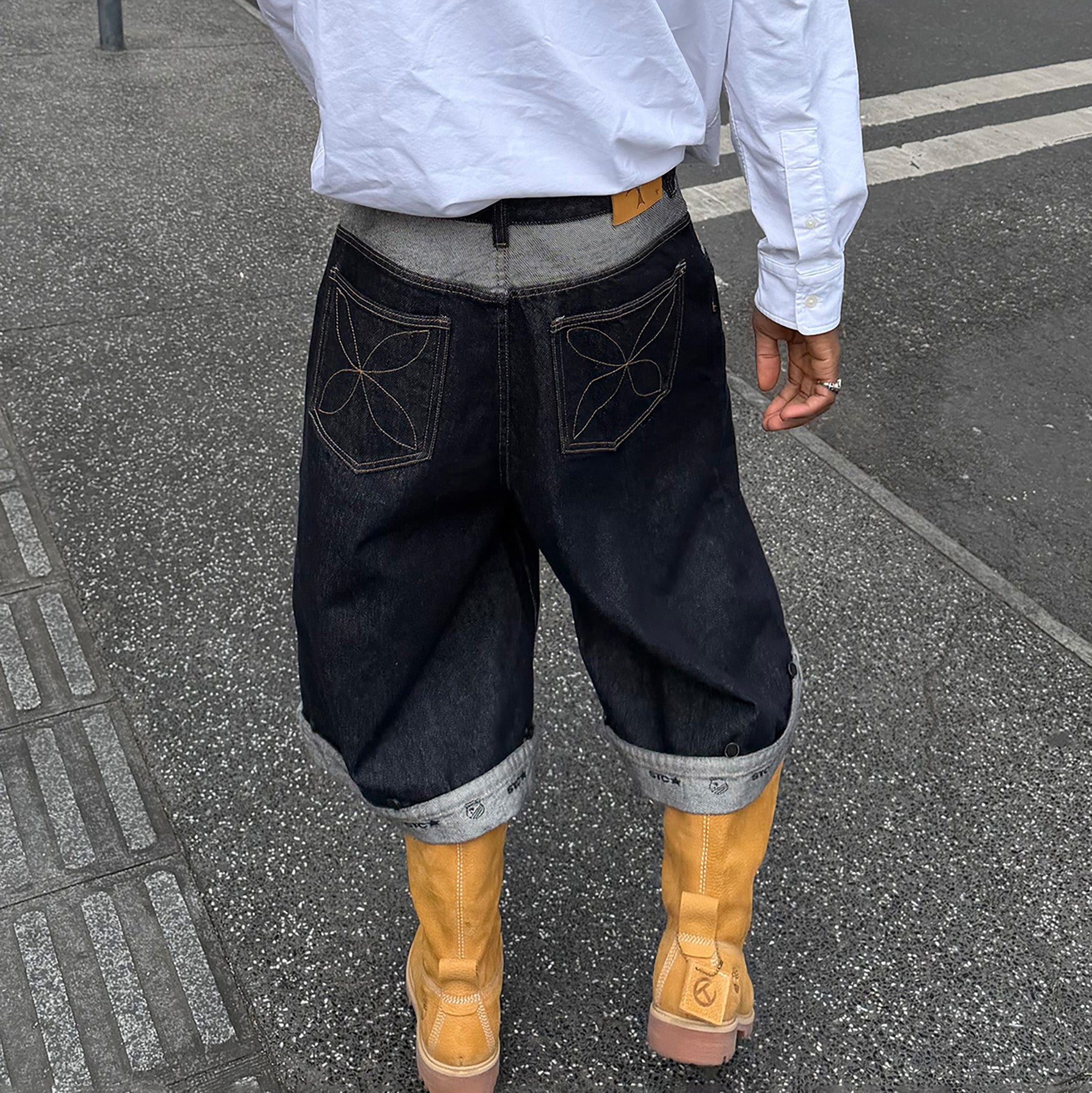 STEEPC Raw Denim Turn-Up Shorts-Shorts-S (Preorder)-Free Shipping Leatheretro