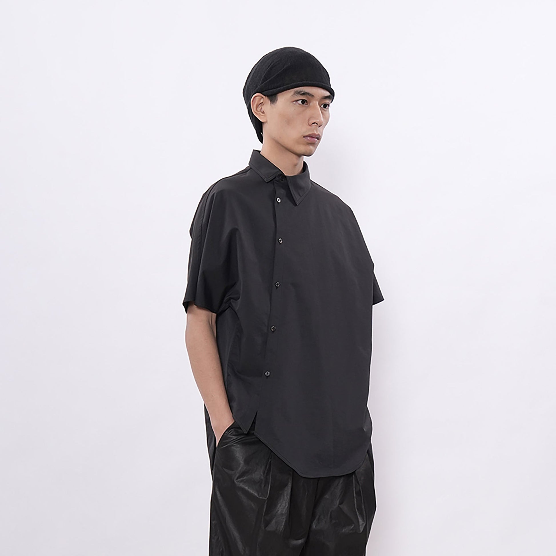 7440 37 1 Asymmetrical Placket Short Sleeve Shirt-Shirt-S-Free Shipping Leatheretro