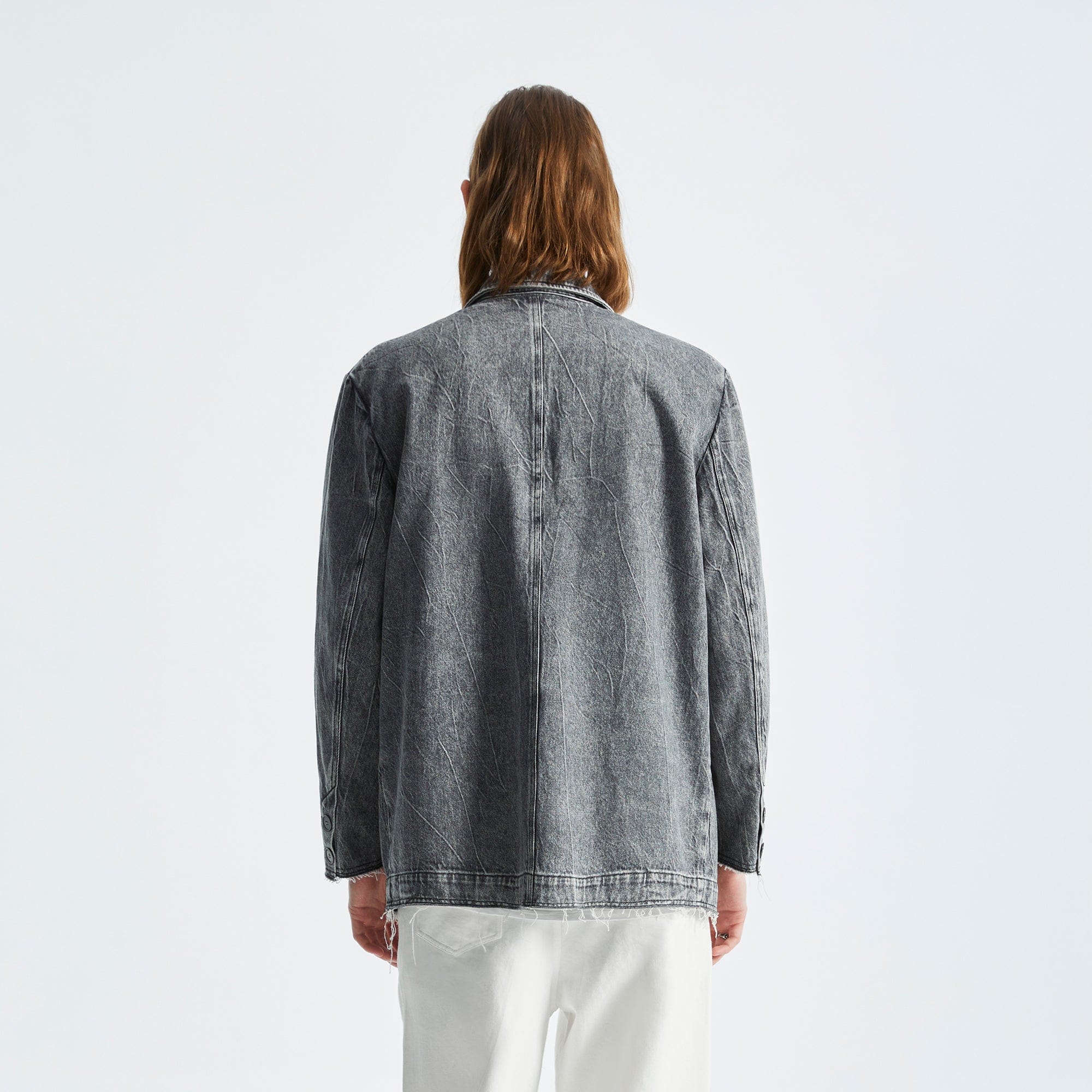 ORGANIC EMOTION Deconstructed Washed Detachable Collar Denim Blazer-Jacket-M-Free Shipping Leatheretro