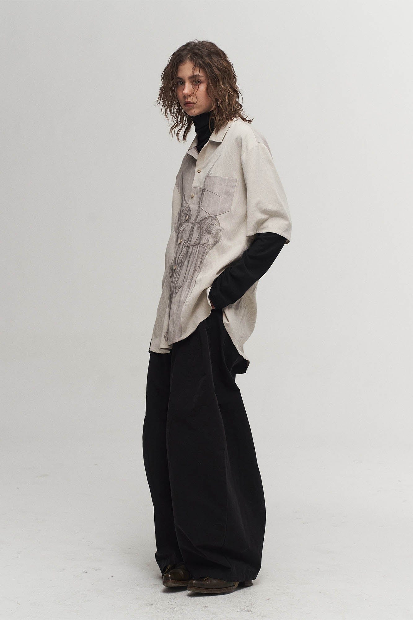 ILNya Nieternite Nifutur Winged Angel Sketch Spliced Half-Sleeve Shirt-Shirt-S(0)-Free Shipping Leatheretro