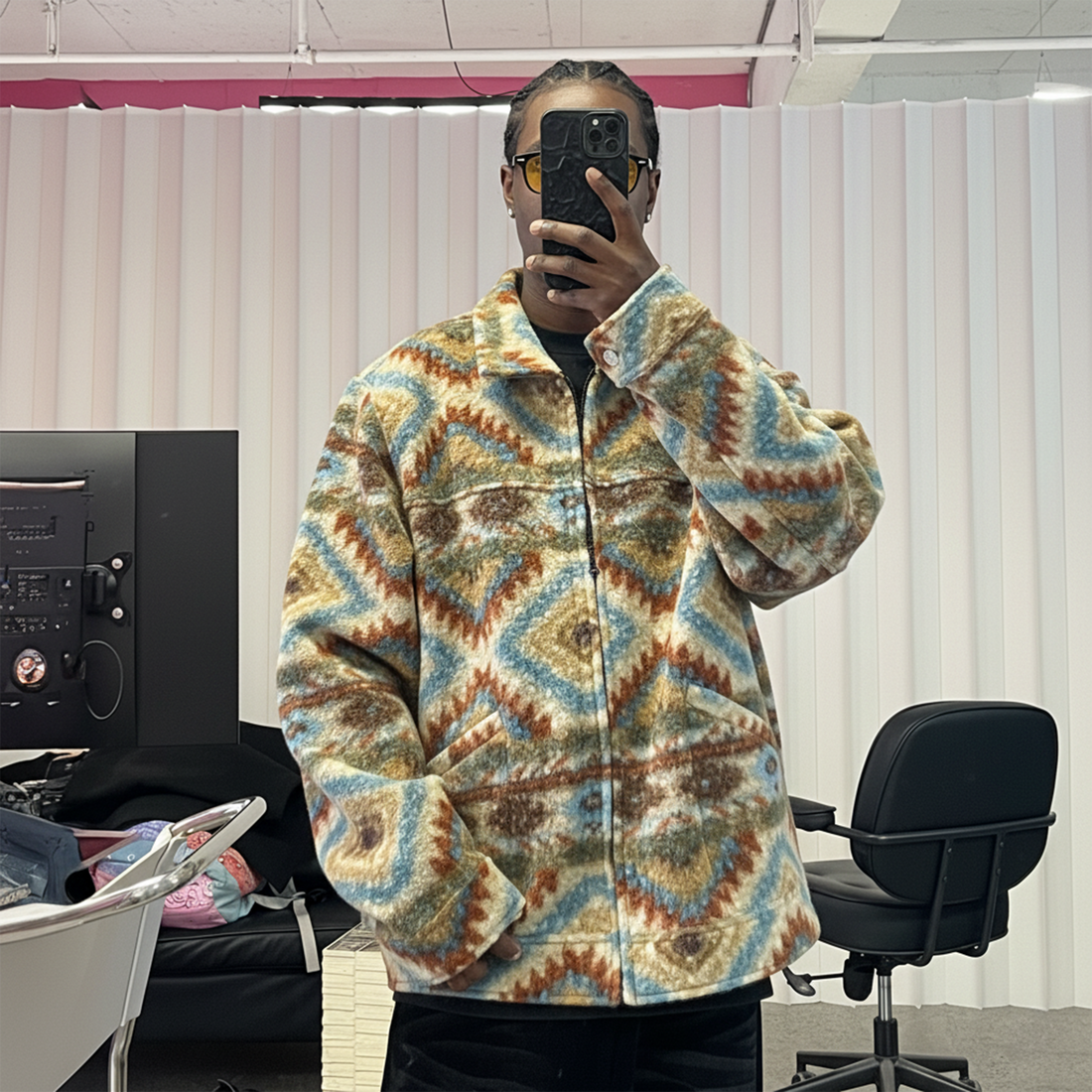 ME DA IGUAL Retro Tribal Jacquard Fleece Jacket-Jacket-M-Free Shipping Leatheretro