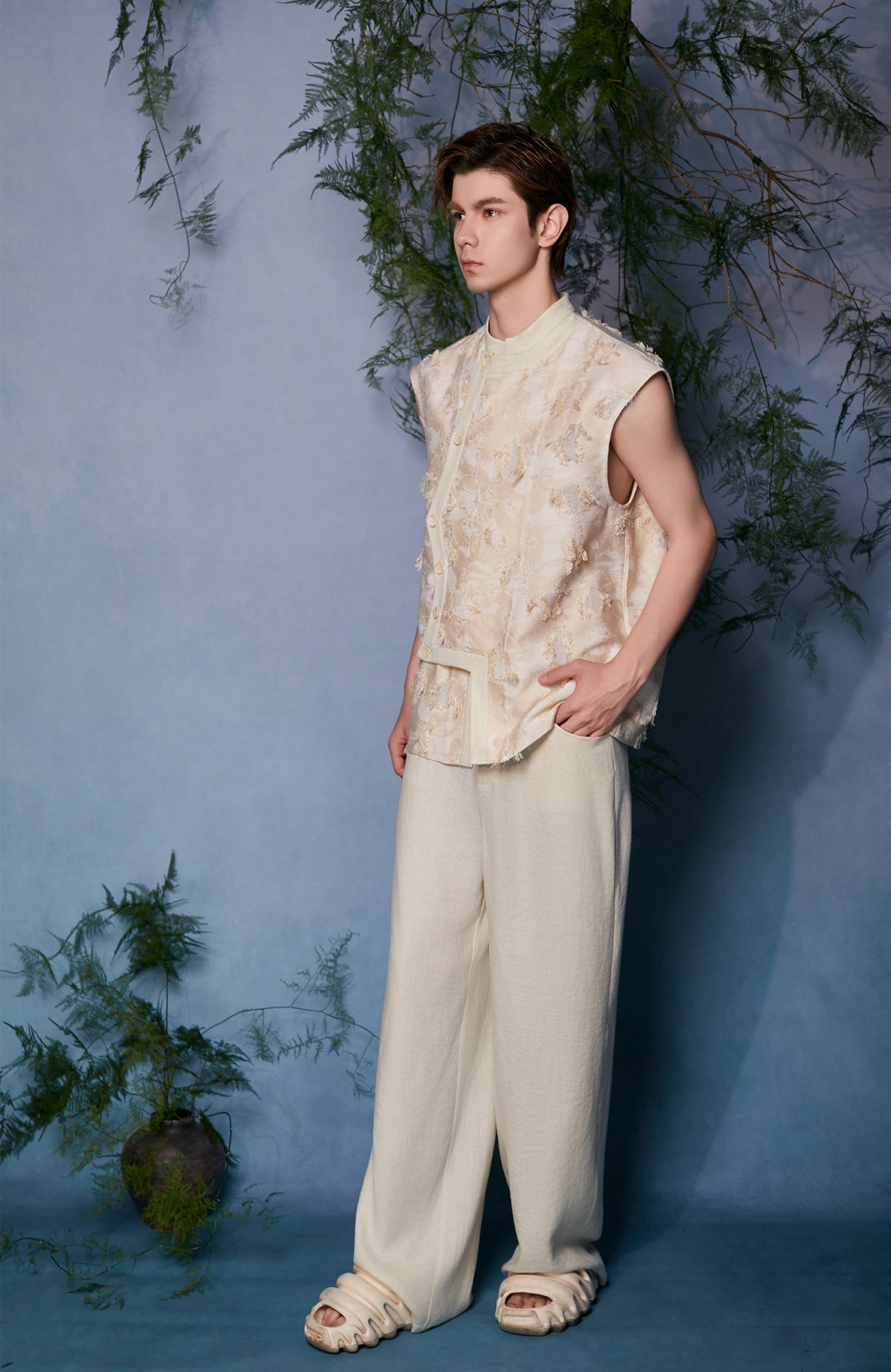 JIECHI Mandarin Collar Floral Buttoned Vest-Vest-M (Preorder)-Free Shipping Leatheretro