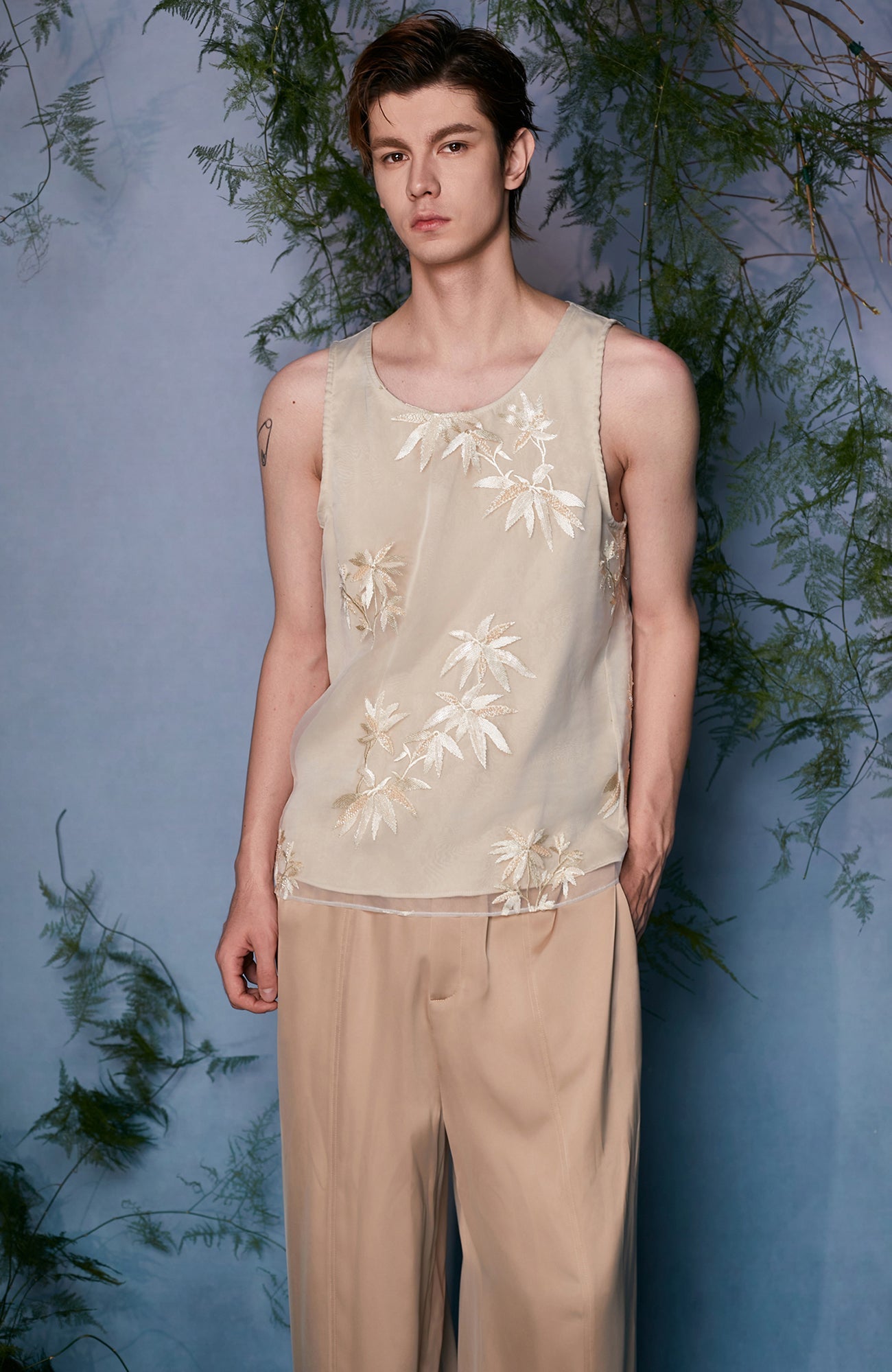 JIECHI Bamboo Embroidered Tank Top-Tank Top-M (Preorder)-Free Shipping Leatheretro
