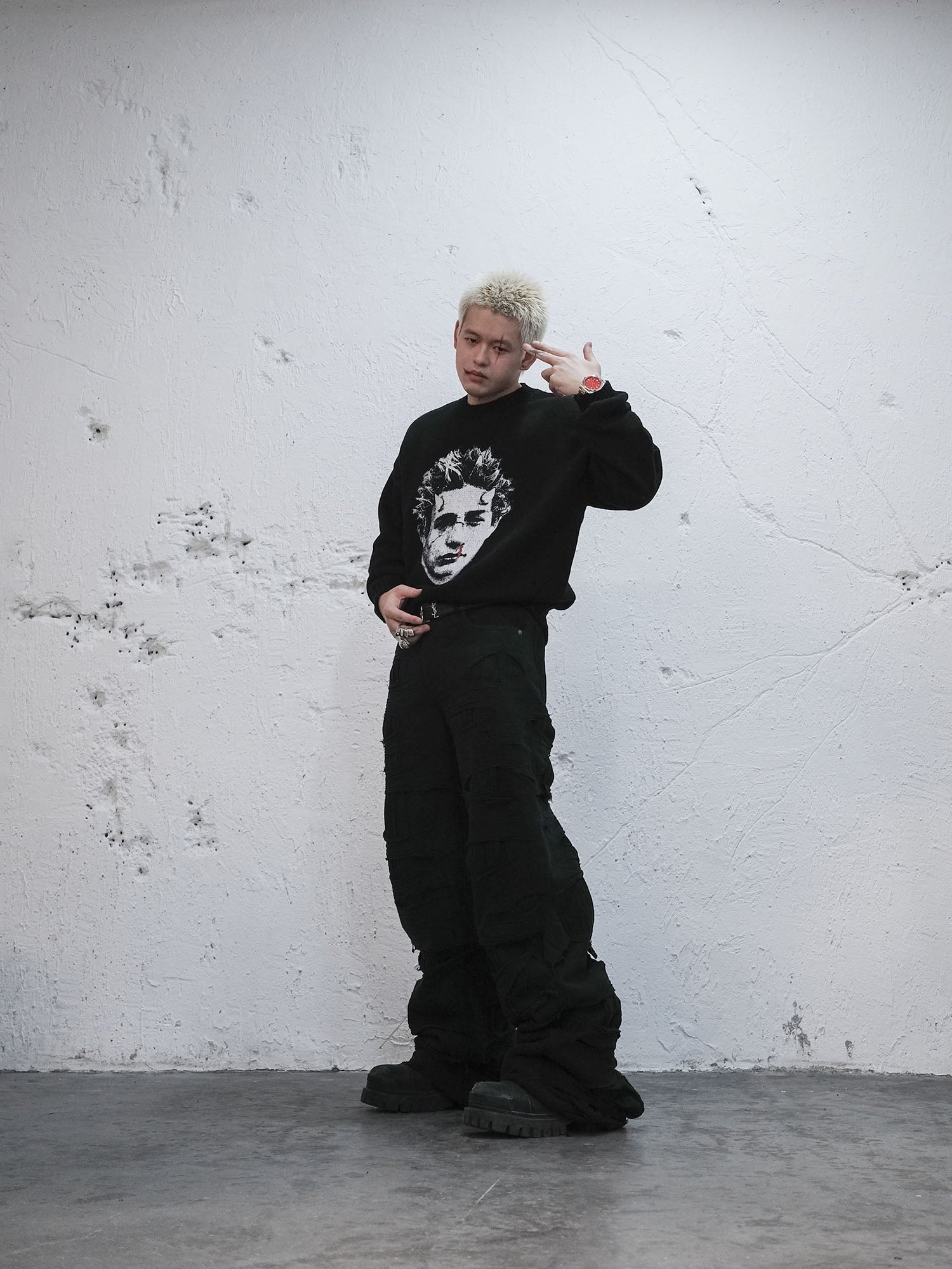 UNDERWATER Demon Portrait Distressed Sweater-Sweater-S-Free Shipping Leatheretro