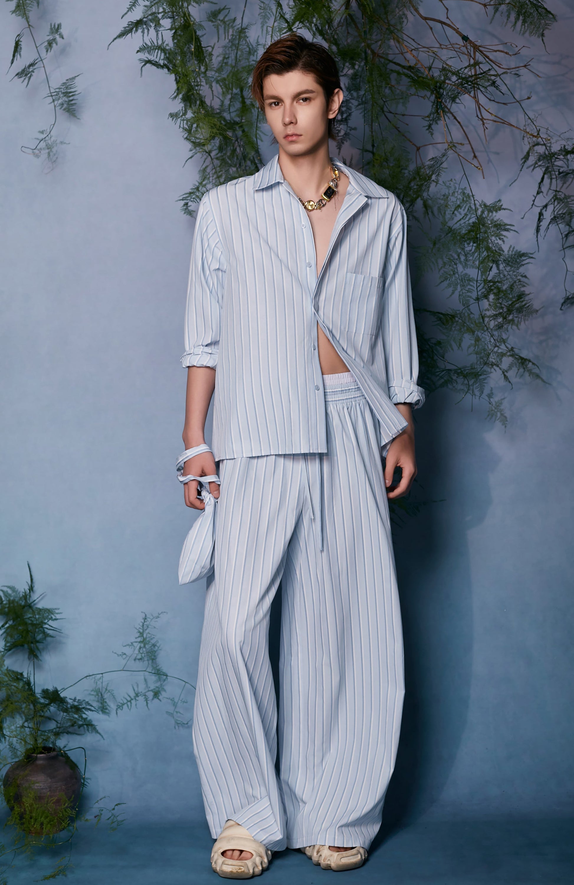 JIECHI Striped Wide-Leg Trousers-Pants-M (Preorder)-Free Shipping Leatheretro