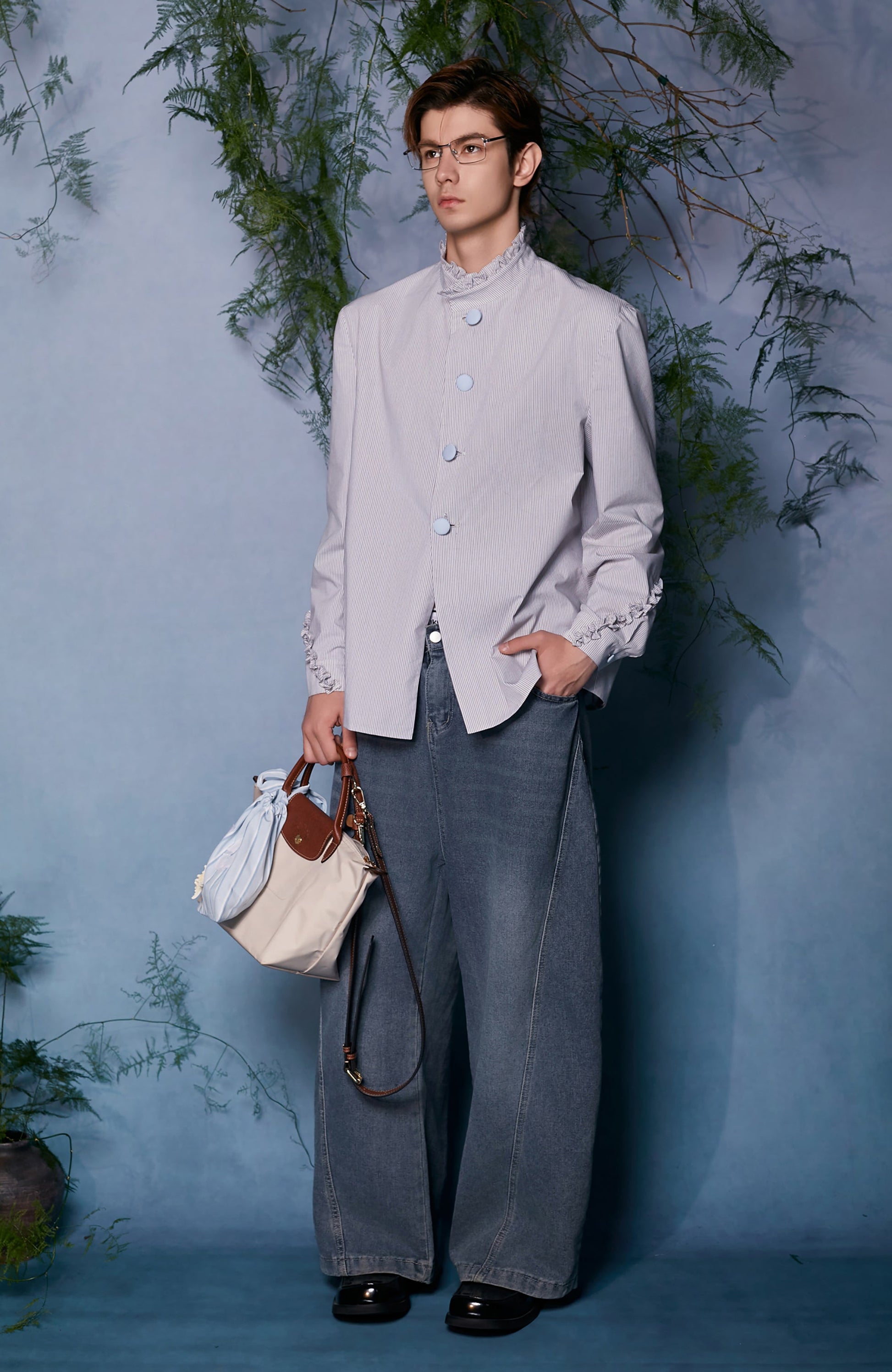 JIECHI Ruffle Cuff Button-Up Striped Shirt-Shirt-M (Preorder)-Free Shipping Leatheretro
