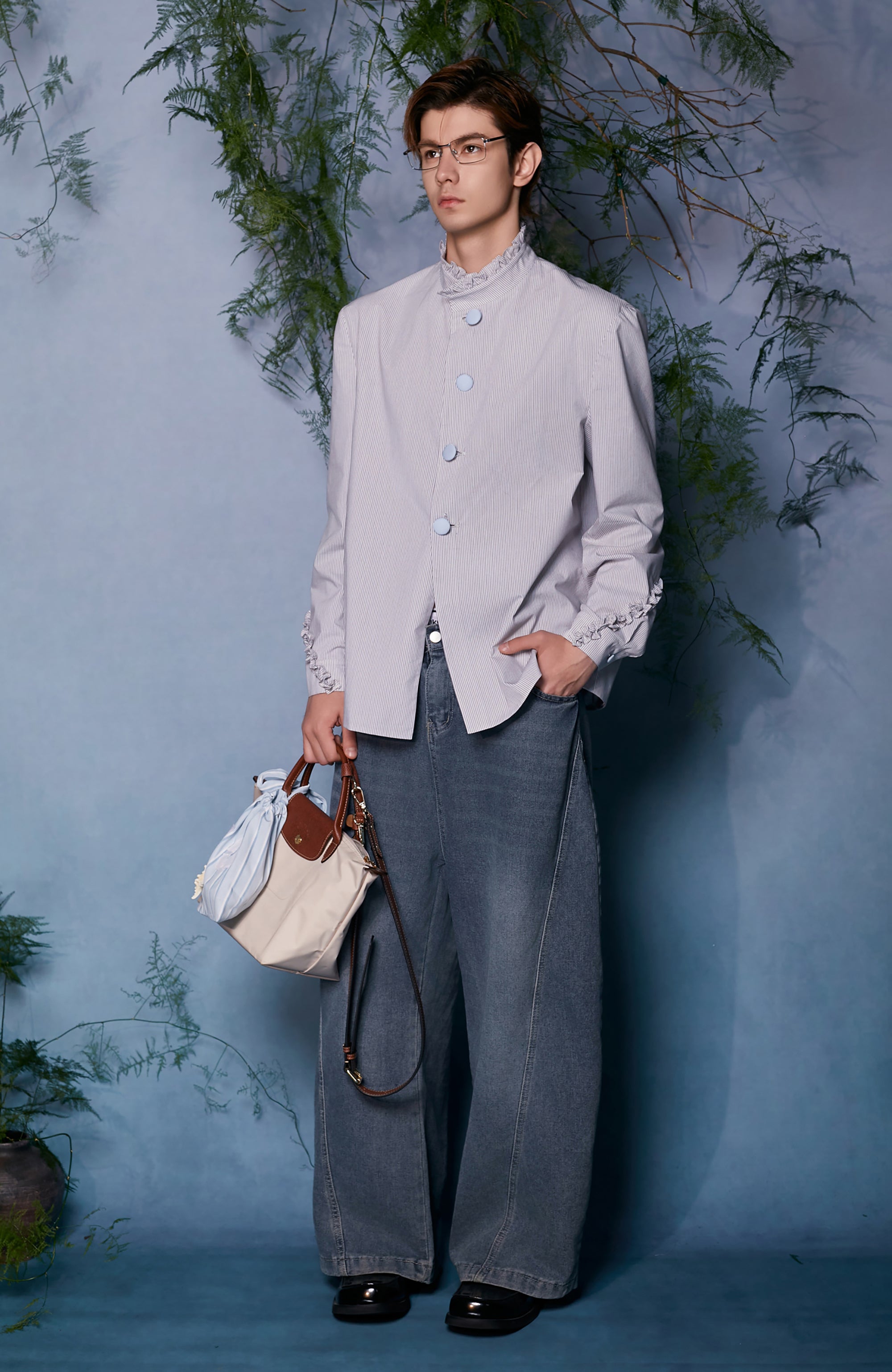 JIECHI Ruffle Cuff Button-Up Striped Shirt-Shirt-M (Preorder)-Free Shipping Leatheretro