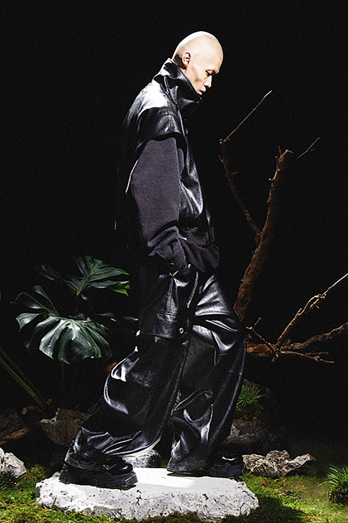 RELABEL Deconstructed Spliced Stand-Collar Faux Leather Jacket-Jacket-XS-Free Shipping Leatheretro