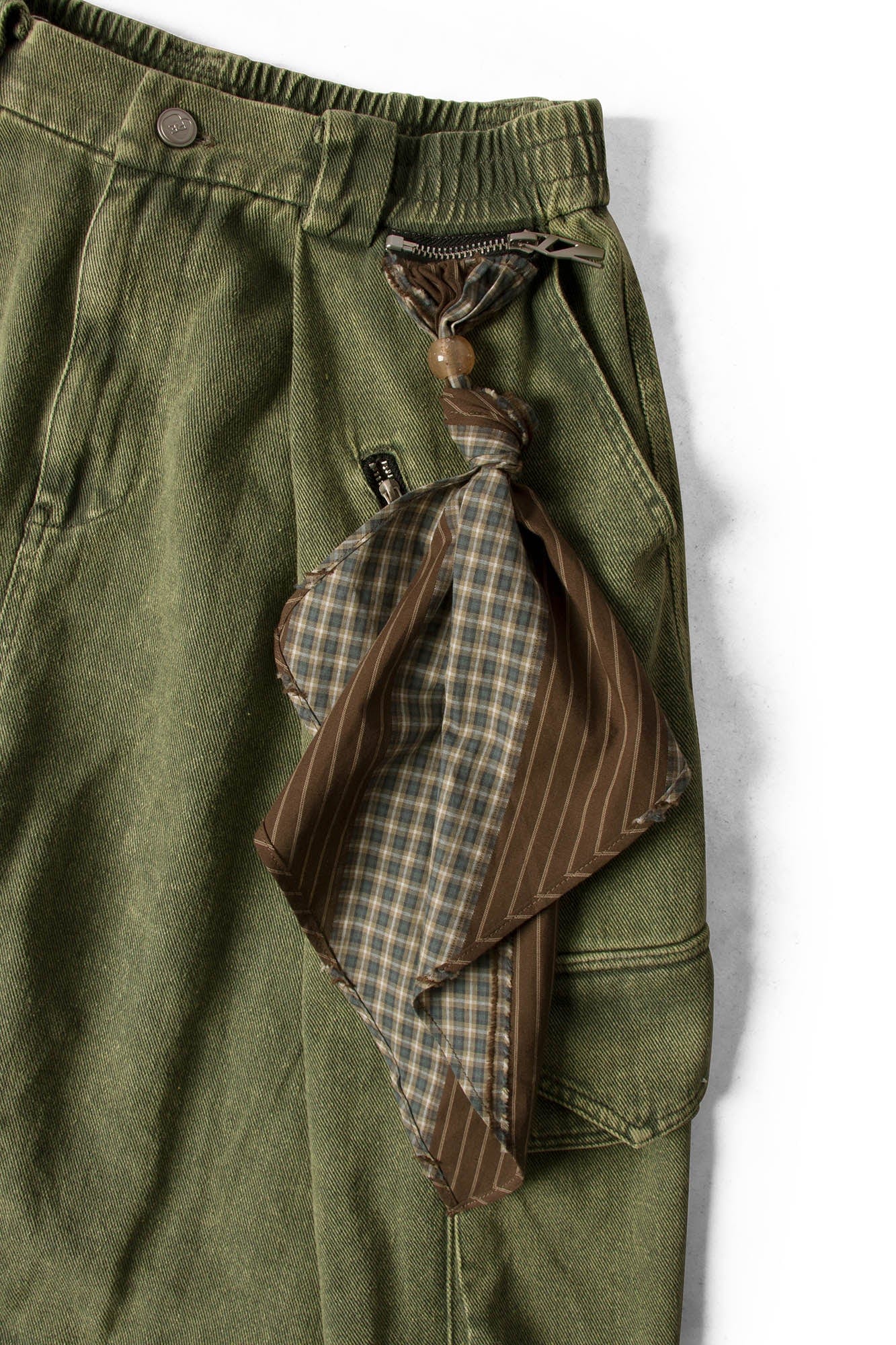 RELABEL Detachable Scarf Washed Multi-Pocket Wide-Leg Shorts-Shorts-XS-Green-Free Shipping Leatheretro