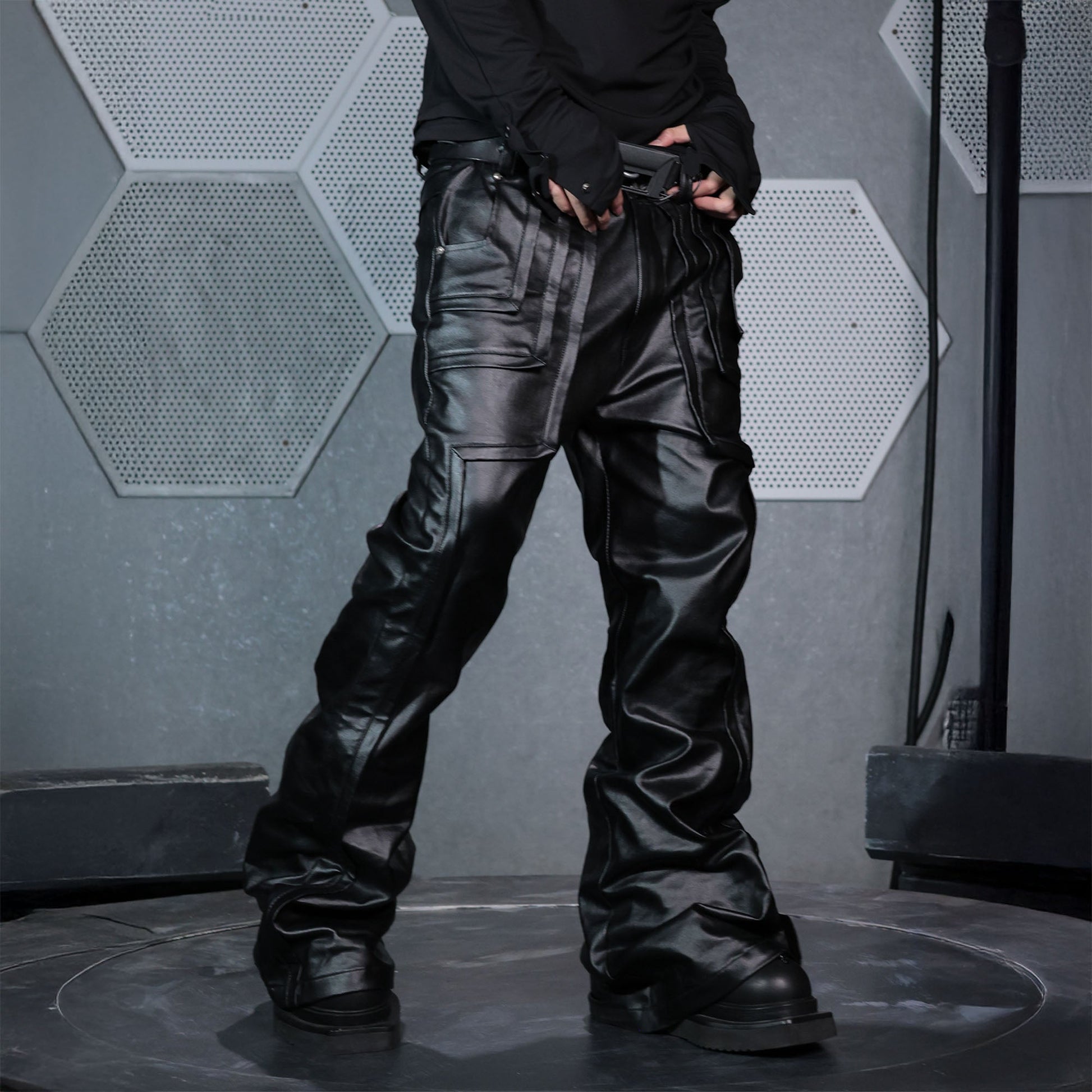 SSIN7 Waxed Paneled Flared Jeans-Jeans-S (Preorder)-Free Shipping Leatheretro