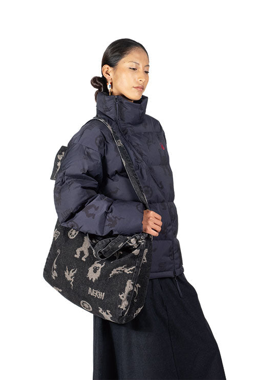 NERHI Asym Zip Full-Print Puffer Jacket-Jacket-S-Gray(Preorder)-Free Shipping Leatheretro