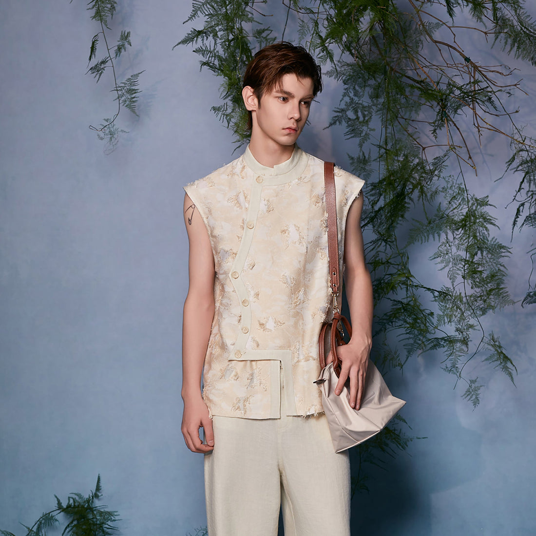 JIECHI Mandarin Collar Floral Buttoned Vest-Vest-M (Preorder)-Free Shipping Leatheretro