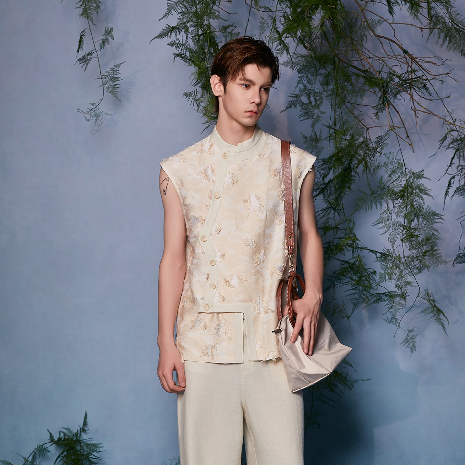 JIECHI Mandarin Collar Floral Buttoned Vest-Vest-M (Preorder)-Free Shipping Leatheretro
