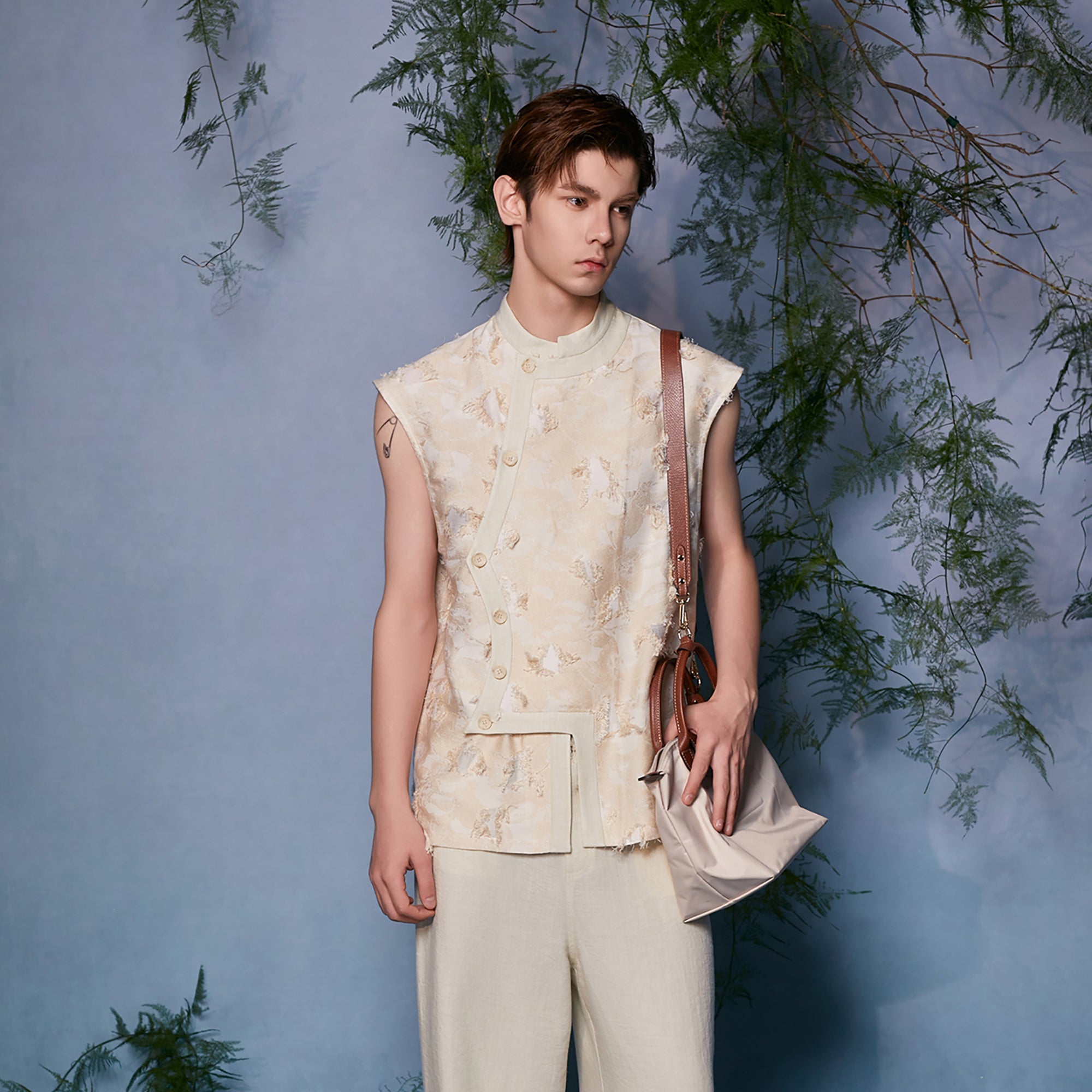 JIECHI Mandarin Collar Floral Buttoned Vest-Vest-M (Preorder)-Free Shipping Leatheretro