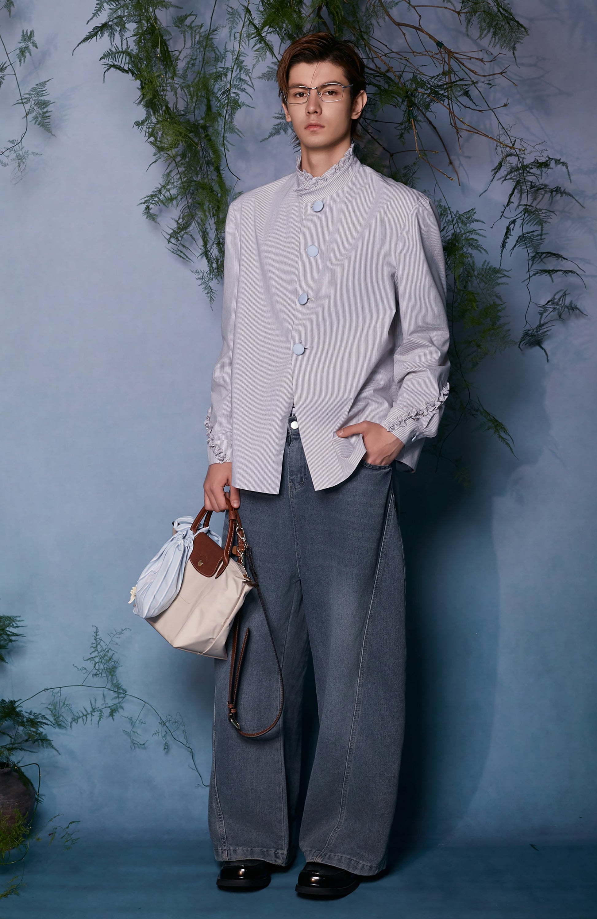 JIECHI Ruffle Cuff Button-Up Striped Shirt-Shirt-M (Preorder)-Free Shipping Leatheretro