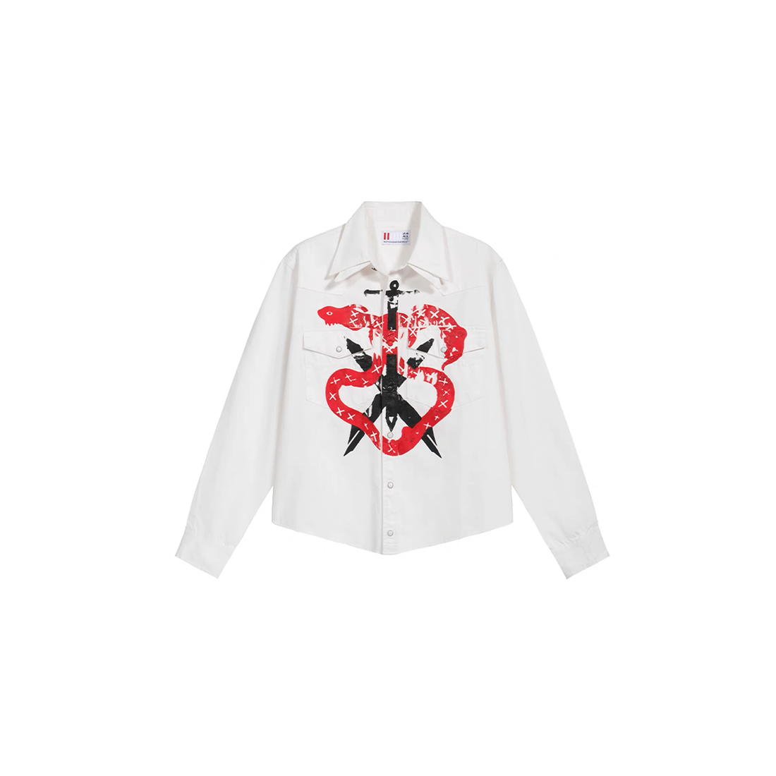 NOTHINGNESS WORLD Snake Graphic Layered-Collar Denim Shirt-Shirt-S-Free Shipping Leatheretro
