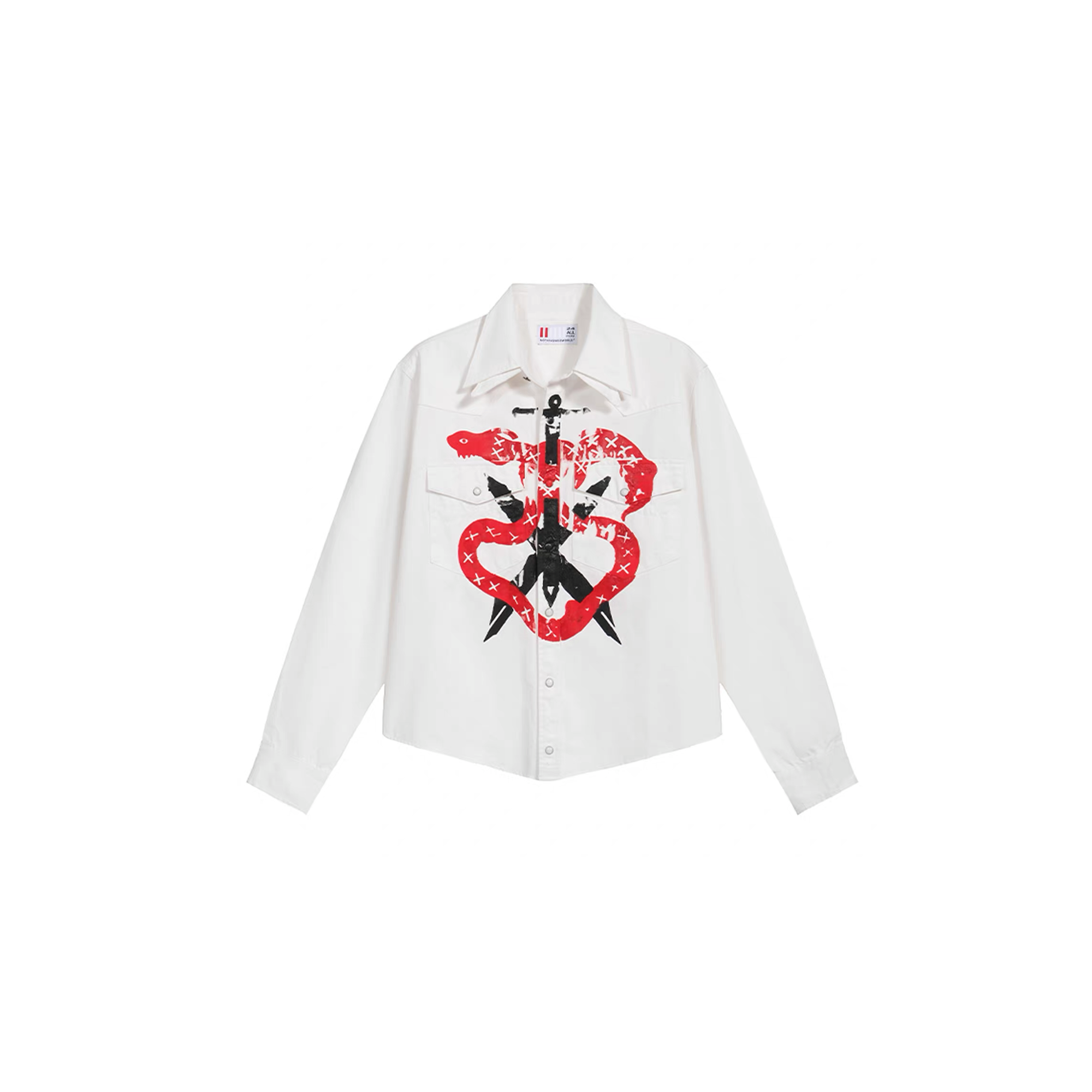 NOTHINGNESS WORLD Snake Graphic Layered-Collar Denim Shirt-Shirt-S-Free Shipping Leatheretro