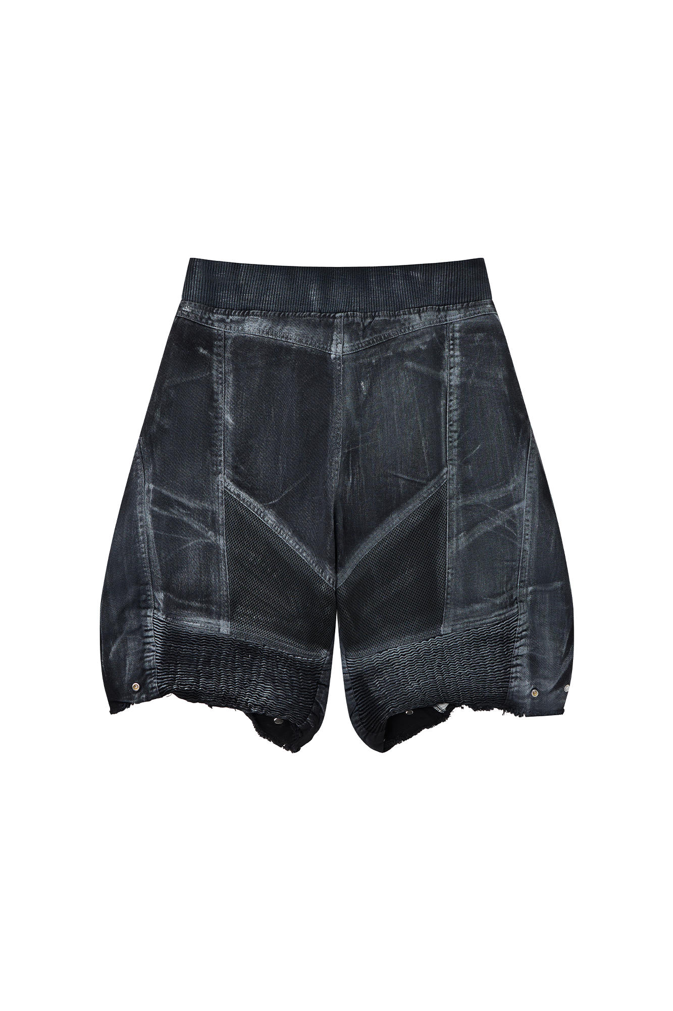 CLP Ribbed Paneled Wide-Leg Denim Shorts-Shorts-M / 27"-Black-Free Shipping Leatheretro