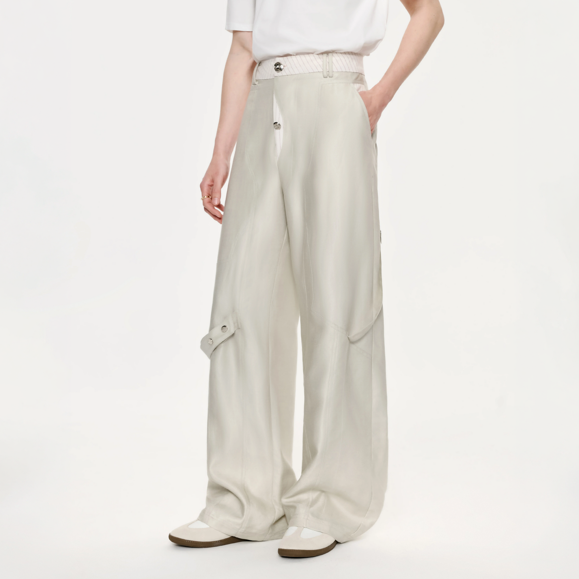 TIWILLTANG Contrast Panel Straight-Leg Pants-Pants-S / 28-31“-Free Shipping Leatheretro