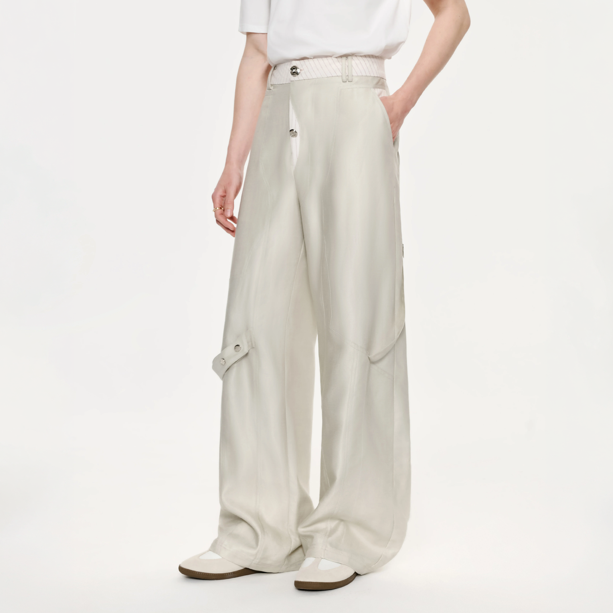 TIWILLTANG Contrast Panel Straight-Leg Pants-Pants-S / 28-31“-Free Shipping Leatheretro