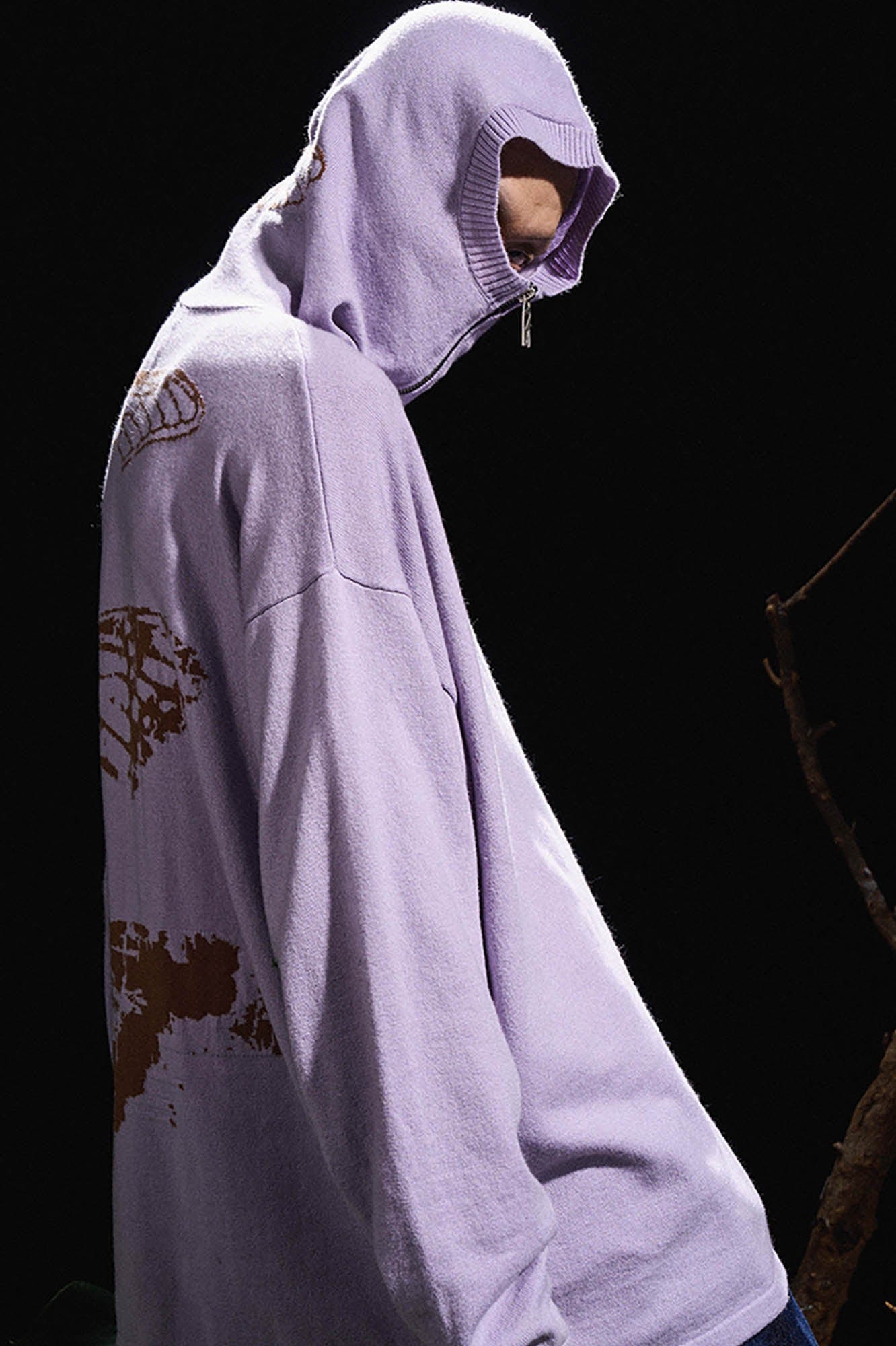 RELABEL Butterfly Zip-Up Mask Wool-Blended Hoodie-Hoodie-XS-Free Shipping Leatheretro