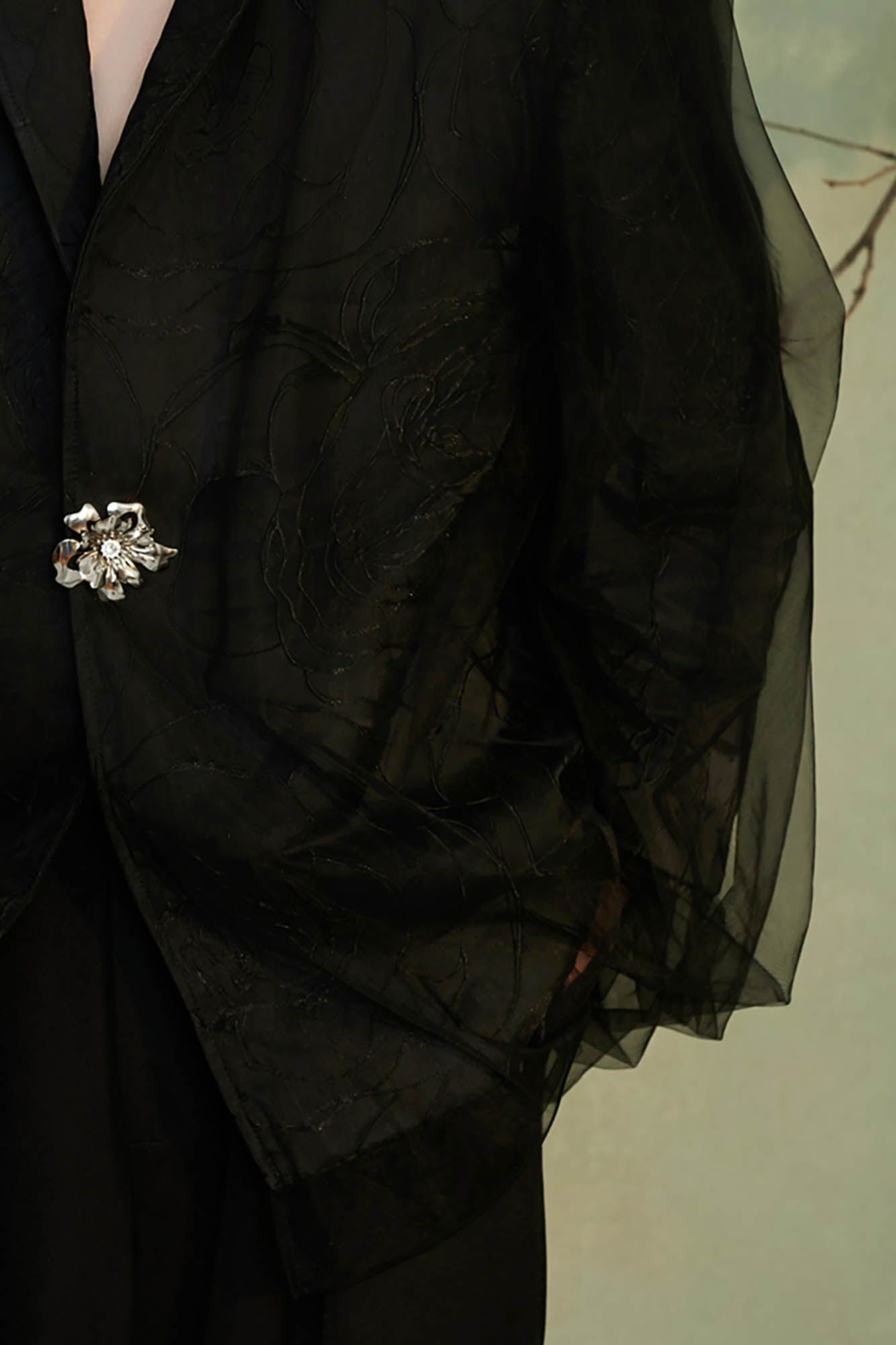 JIECHI Layered Floral Embossed Blazer-Jacket-M-Blazer-Free Shipping Leatheretro