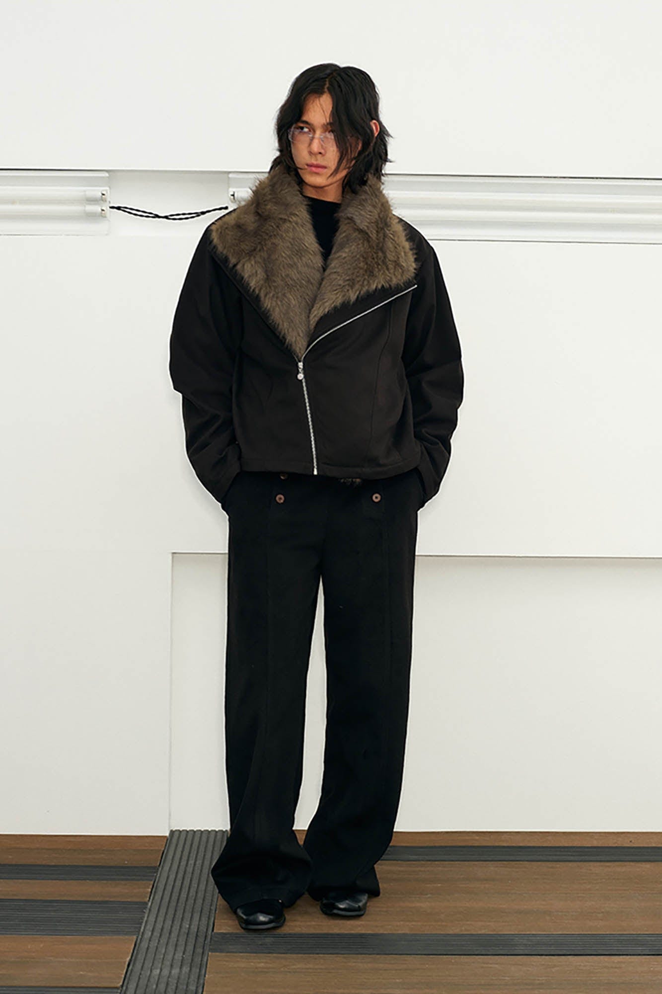 KREATE Detachable Faux Fur Collar Asymmetrical Jacket-Jacket-S-Black-Free Shipping Leatheretro