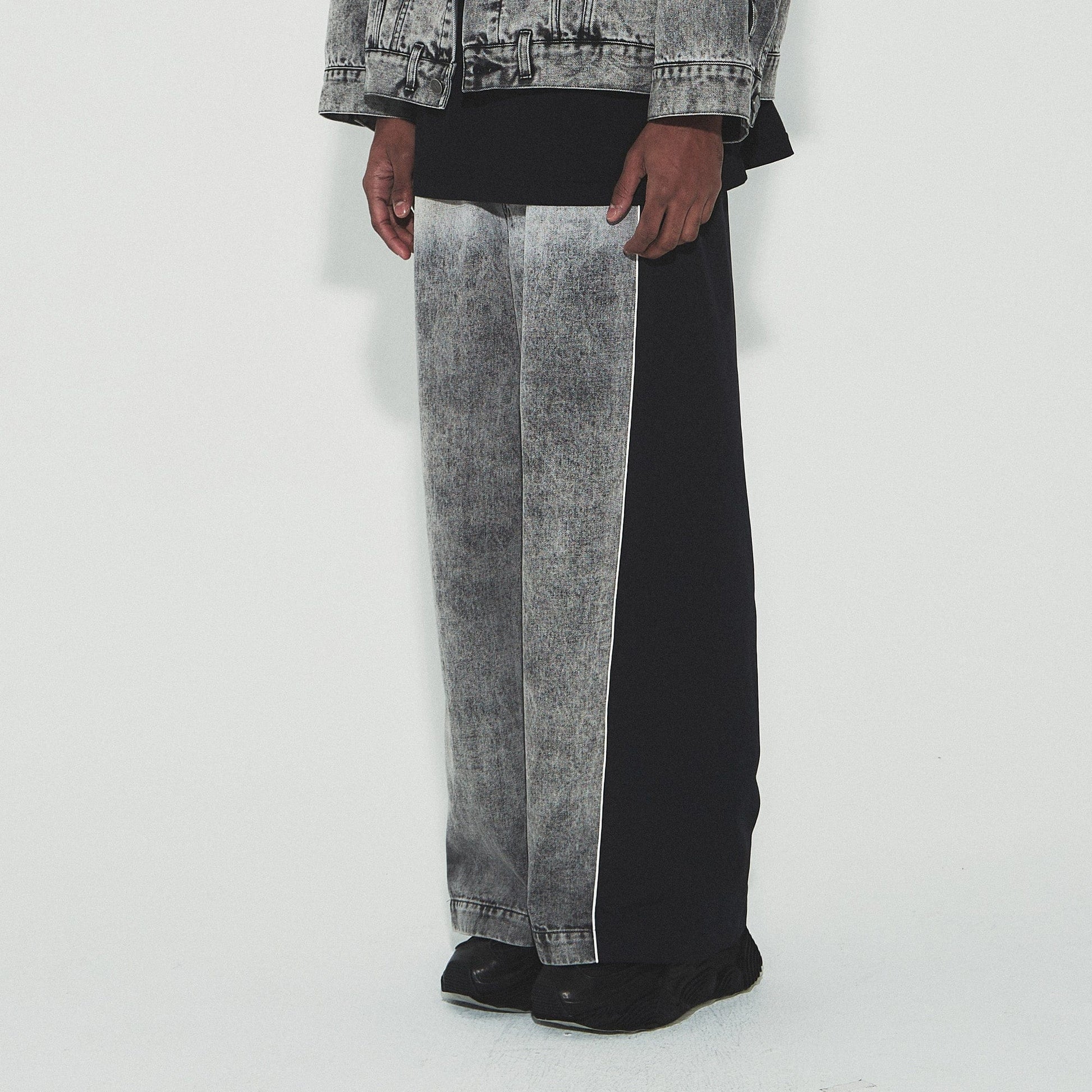 VANN VALRENCE Washed Contrast-Panel Wide-Leg Jeans-Jeans-S-Free Shipping Leatheretro