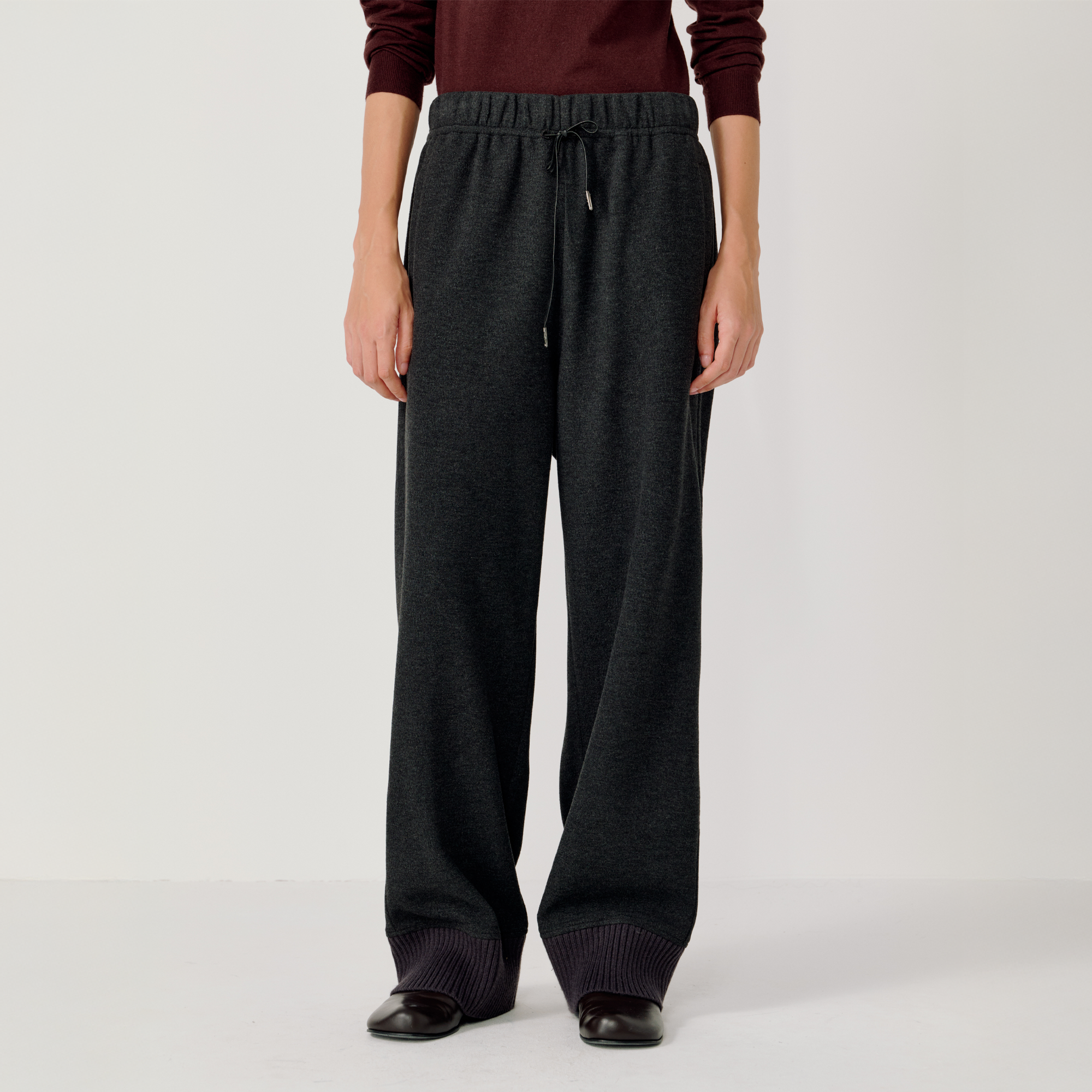OPICLOTH Ribbed-Hem Drawstring Knit Trousers-Pants-XS-Free Shipping Leatheretro