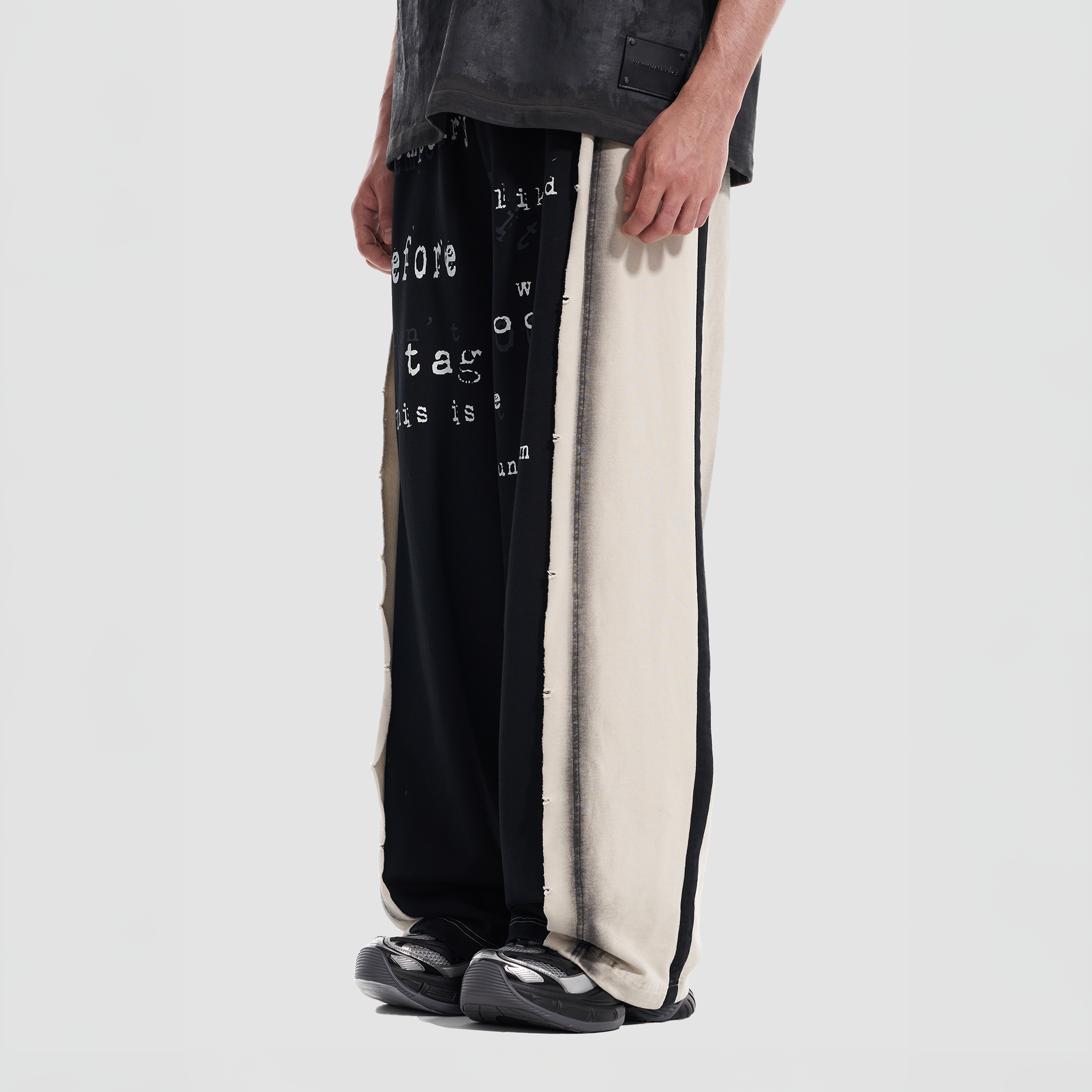VANN VALRENCE Frayed Graphic Contrast Panel Sweatpants-Pants-S-Free Shipping Leatheretro
