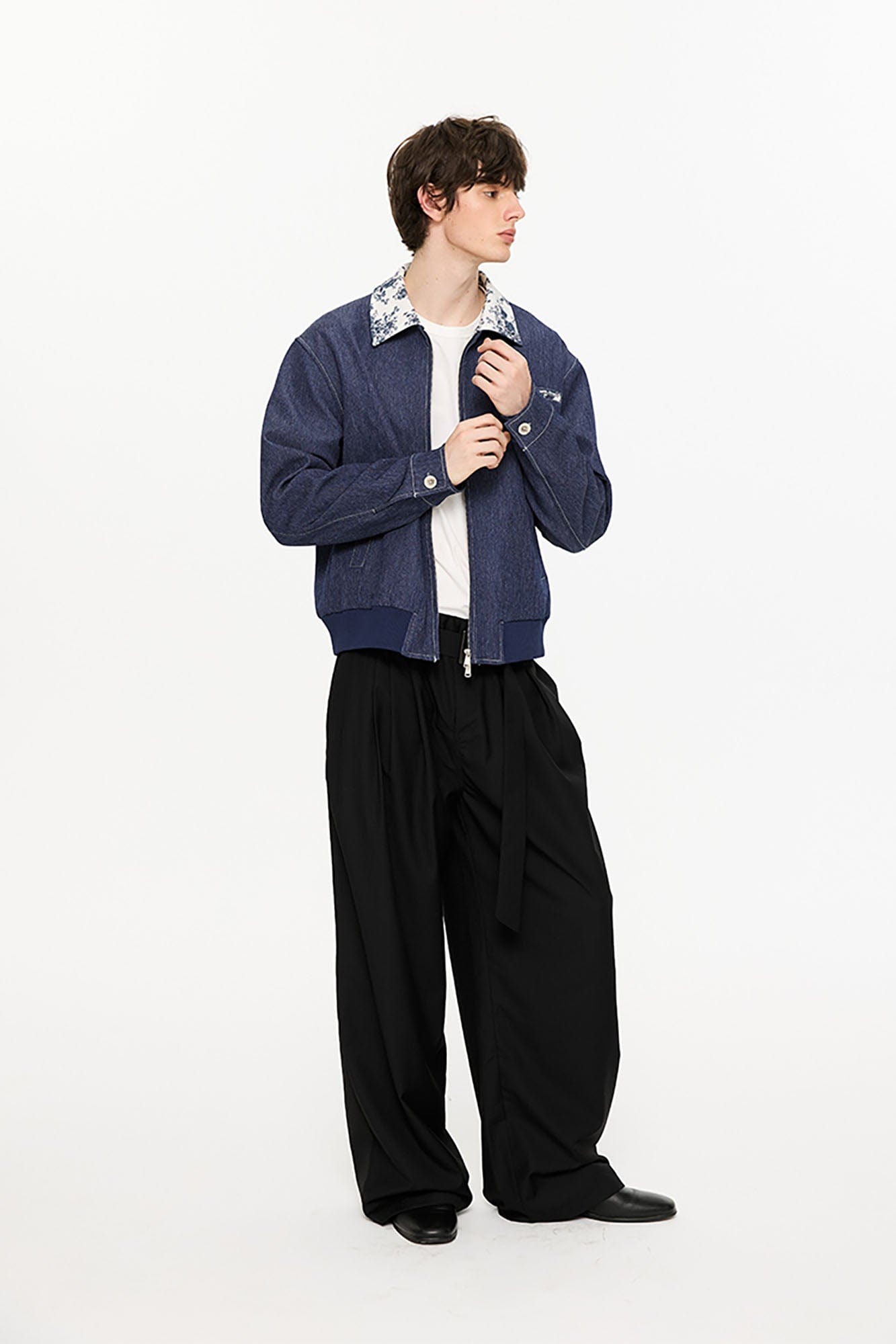 KREATE Contrast Floral Collar Jacket-Jacket-S-Navy-Free Shipping Leatheretro