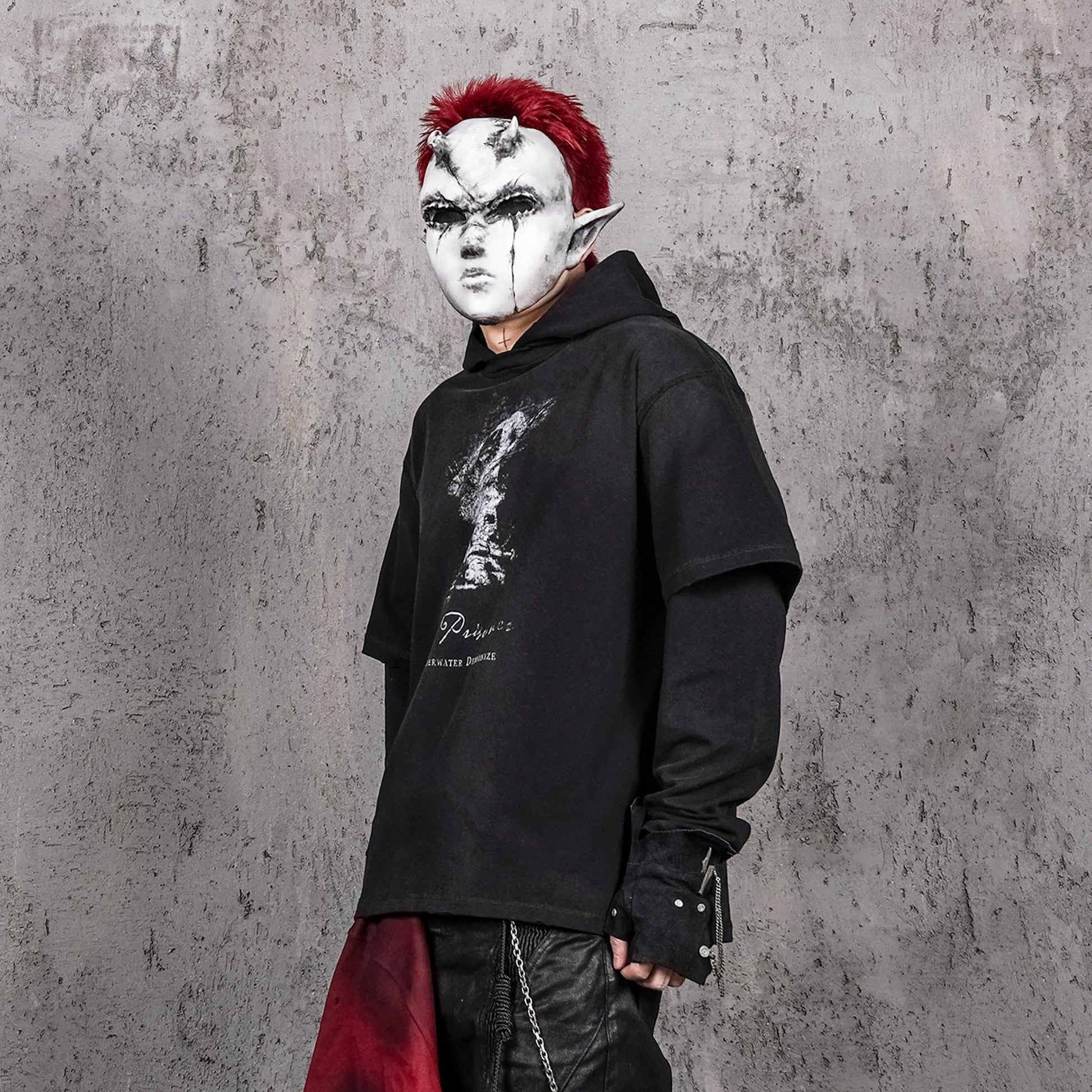 UNDERWATER The Prisoner Distressed Layered Hoodie-Hoodie-S-Free Shipping Leatheretro