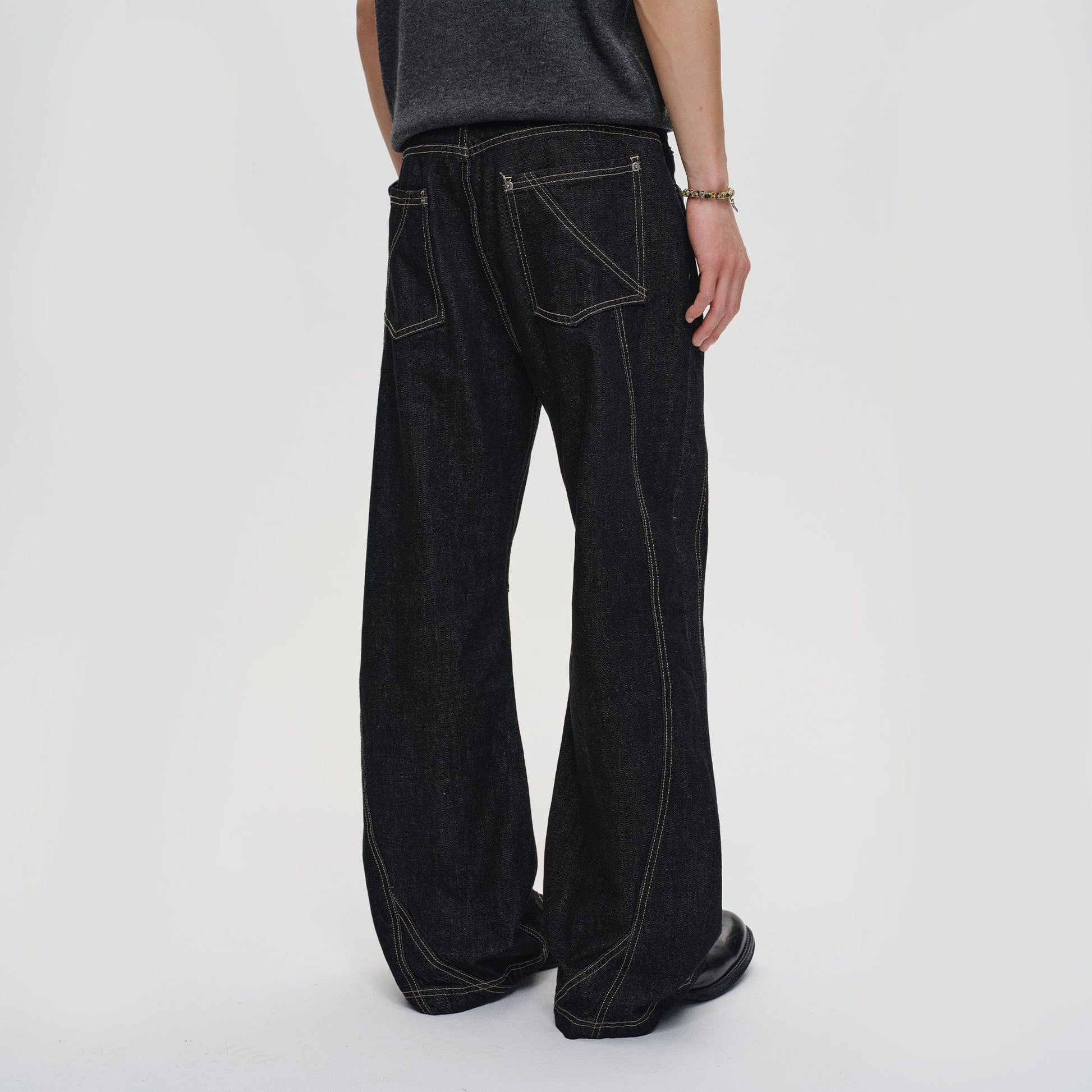 CATSSTAC Curved Panel Stitch Straight-Leg Raw Jeans-Jeans-M-Free Shipping Leatheretro