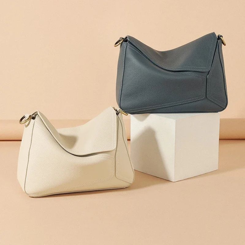 Cowhide Leather Women's Geometric Shoulder Bag - Luxury Crossbody Handbag-Shoulder Bag-Black-Free Shipping Leatheretro