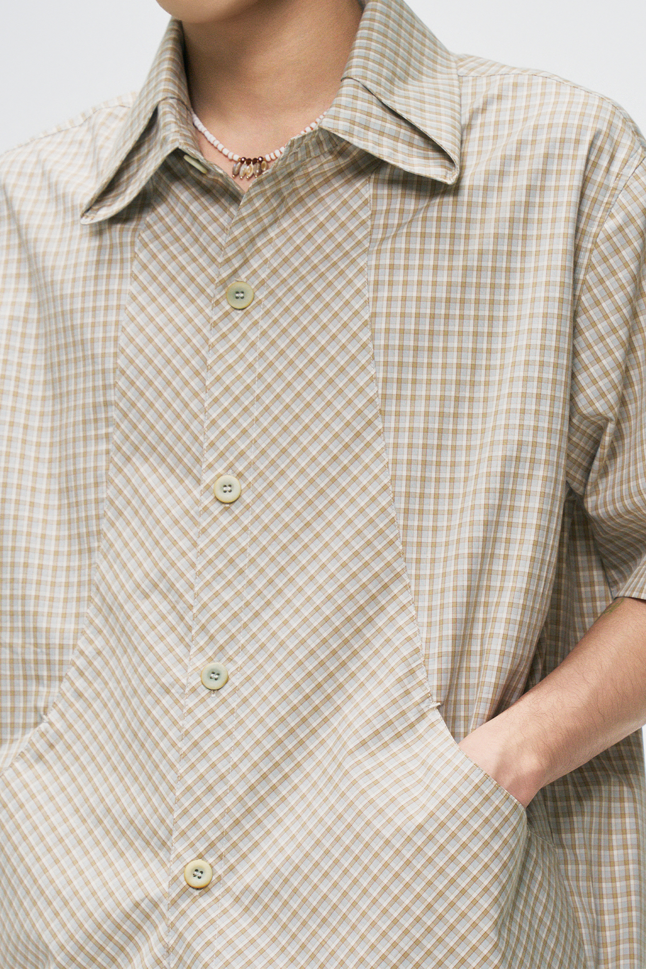 GONGHE REPUB Check Adjustable Hem Half Shirt-Half shirt-S-Free Shipping Leatheretro